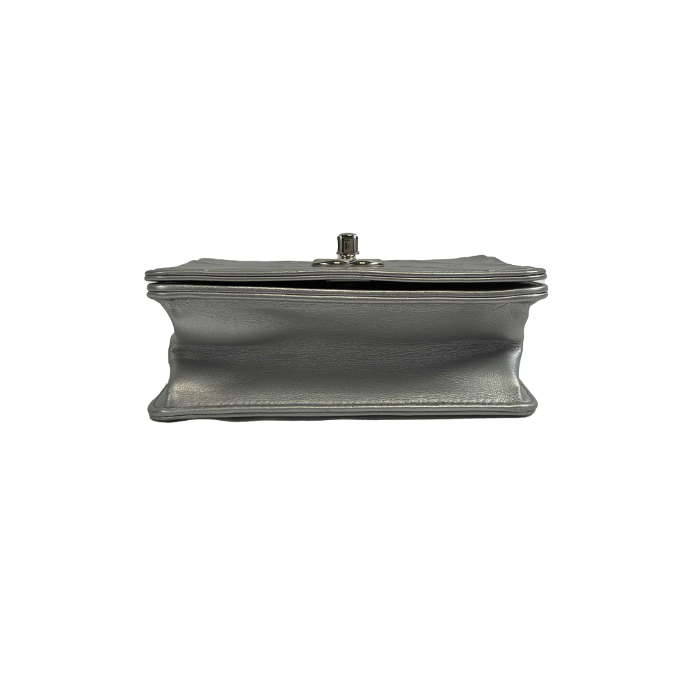CHANEL Mini CC Propeller Square Flap Bag in Silver Leather - Crossbody & Clutch Purse for Women | Perfect for Evening Parties, Date Nights & Special Occasions