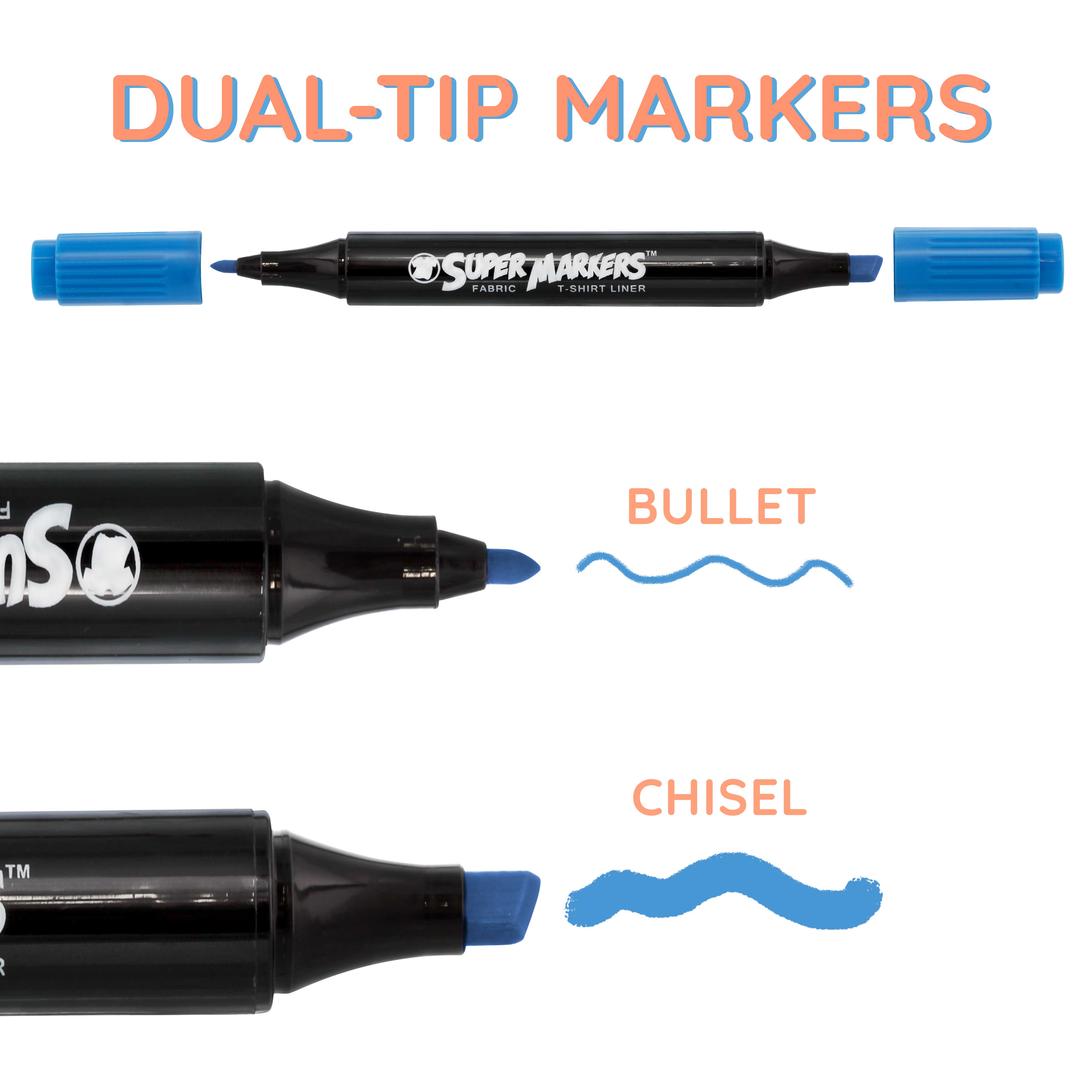 20 Unique Pastel Colors Dual Tip Fabric & T-Shirt Marker Set - Double Ended Fabric Markers with Chisel & Fine Point Tips - Bold Permanent Ink for DIY Crafts, Clothing Customization & Fabric Art Projects