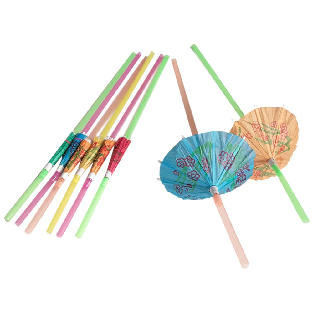 Hawaiian Luau Drinking Straws - Tropical Beach Jungle Pool Party Supplies, Summer Umbrella Parasol & Cocktail Decorations for Summer Parties, Weddings, and Tropical Themed Events