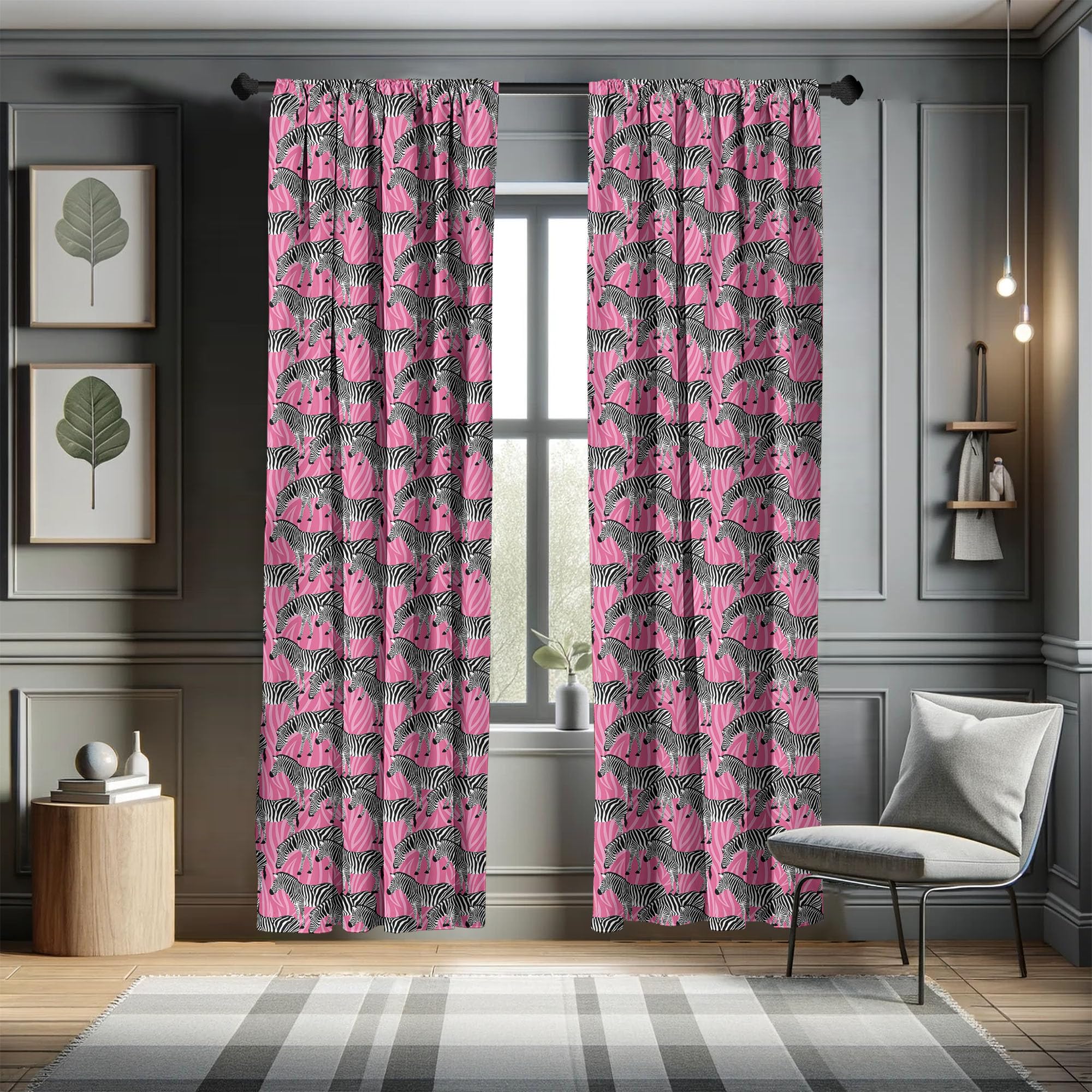 Ambesonne Pink Zebra Print Window Curtains - 2 Panels Set, 28