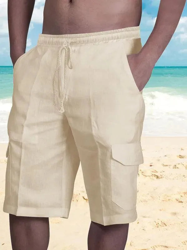 Men's Linen Cargo Shorts - Breathable Summer Casual Shorts for Outdoor Activities & Travel | Lightweight Comfortable Pants for Hiking, Beach, and Everyday Wear