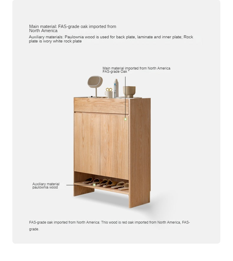 Solid Oak Wood Shoe Storage Cabinet - Modern Nordic Style with Rock Slab Design - Perfect for Entryway, Bedroom, or Closet Organization