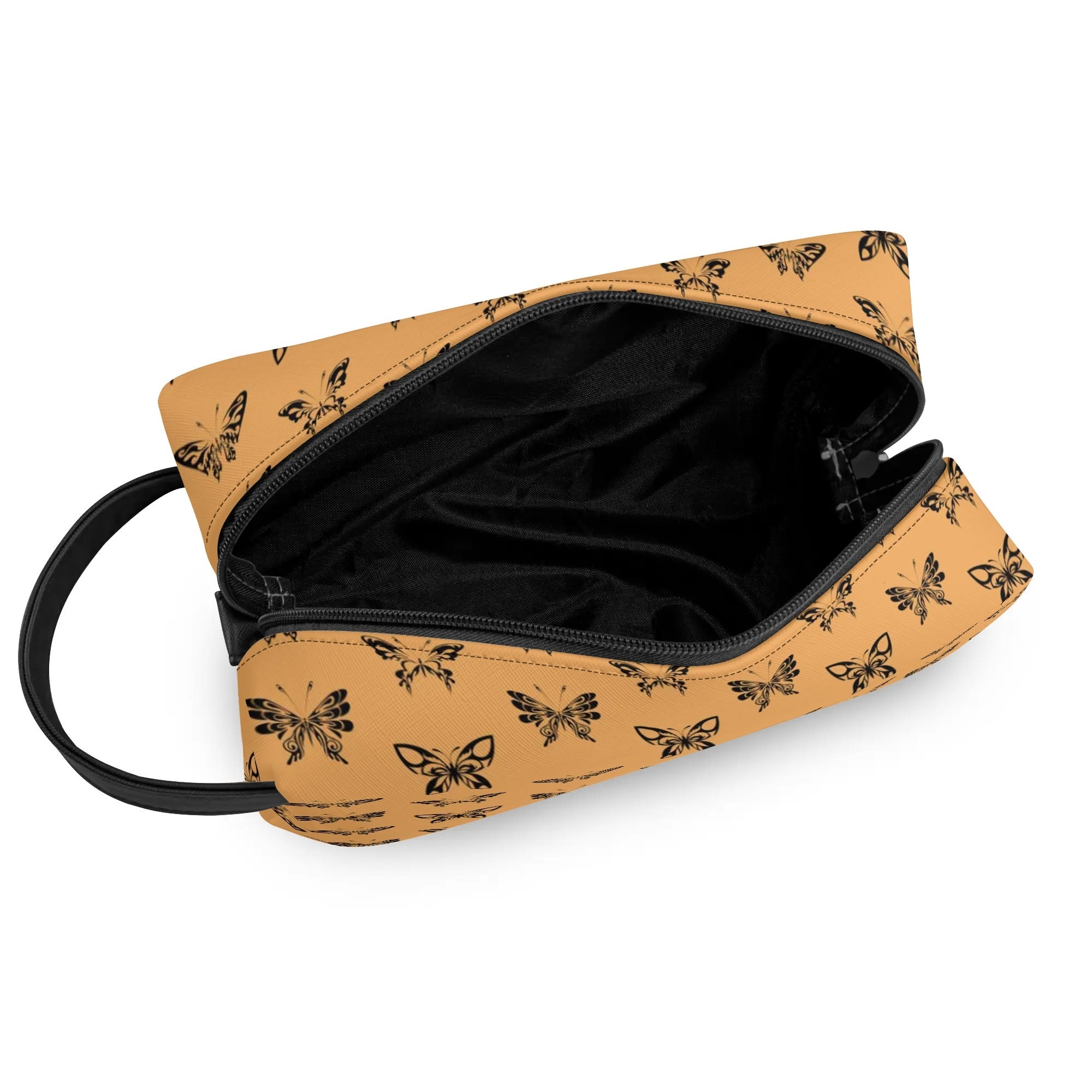 Premium Leather Toiletries Bag with Elegant Ink Butterfly Design - Perfect for Travel, Gym & Daily Essentials Organization