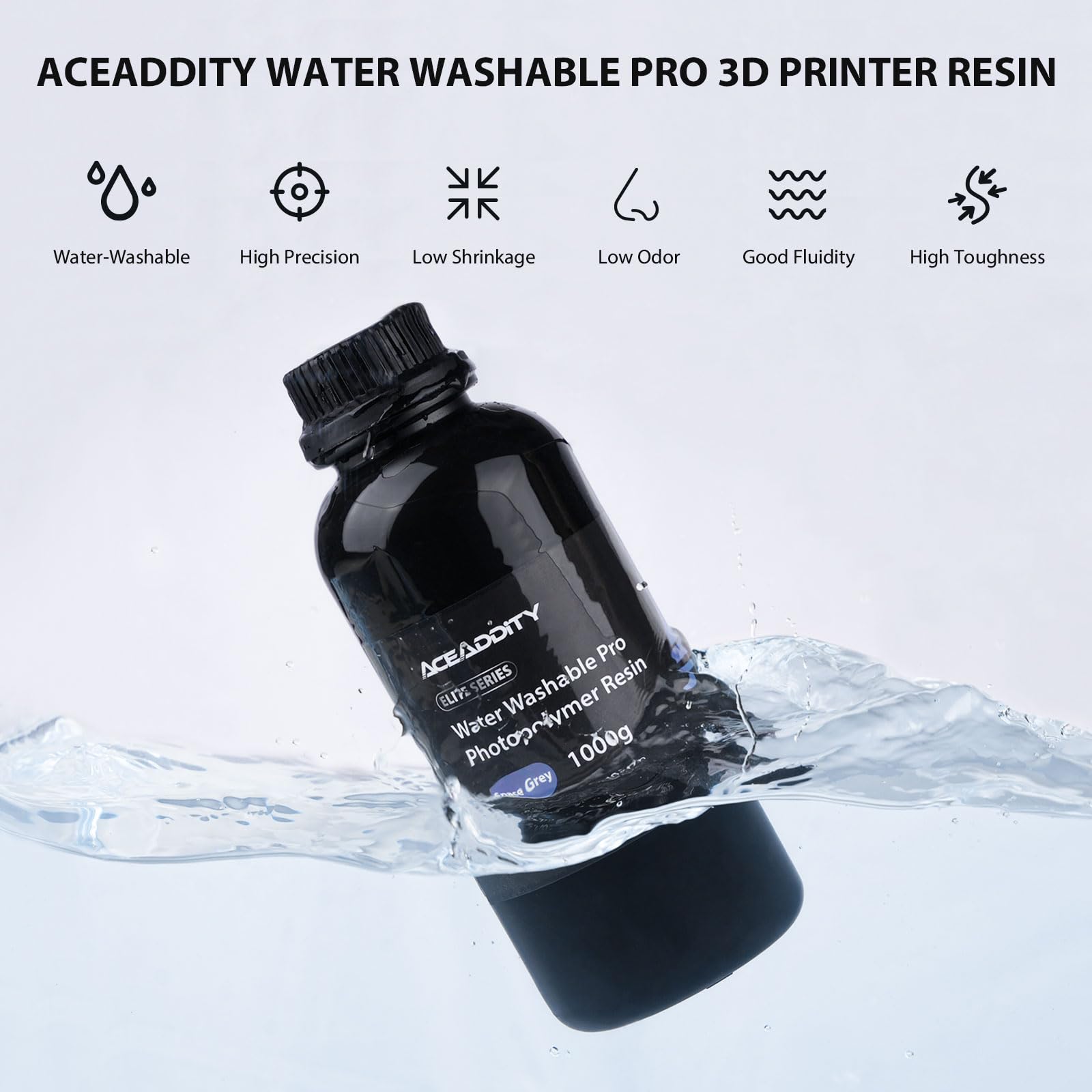 Water Washable 3D Printer Resin - Low Shrinkage UV-Curing Photopolymer Resin 405nm, High Precision & Easy Clean Printing Material for Miniatures, Jewelry & DIY Crafts (1kg, Grey) - Perfect for Beginners & Professional 3D Printing Projects