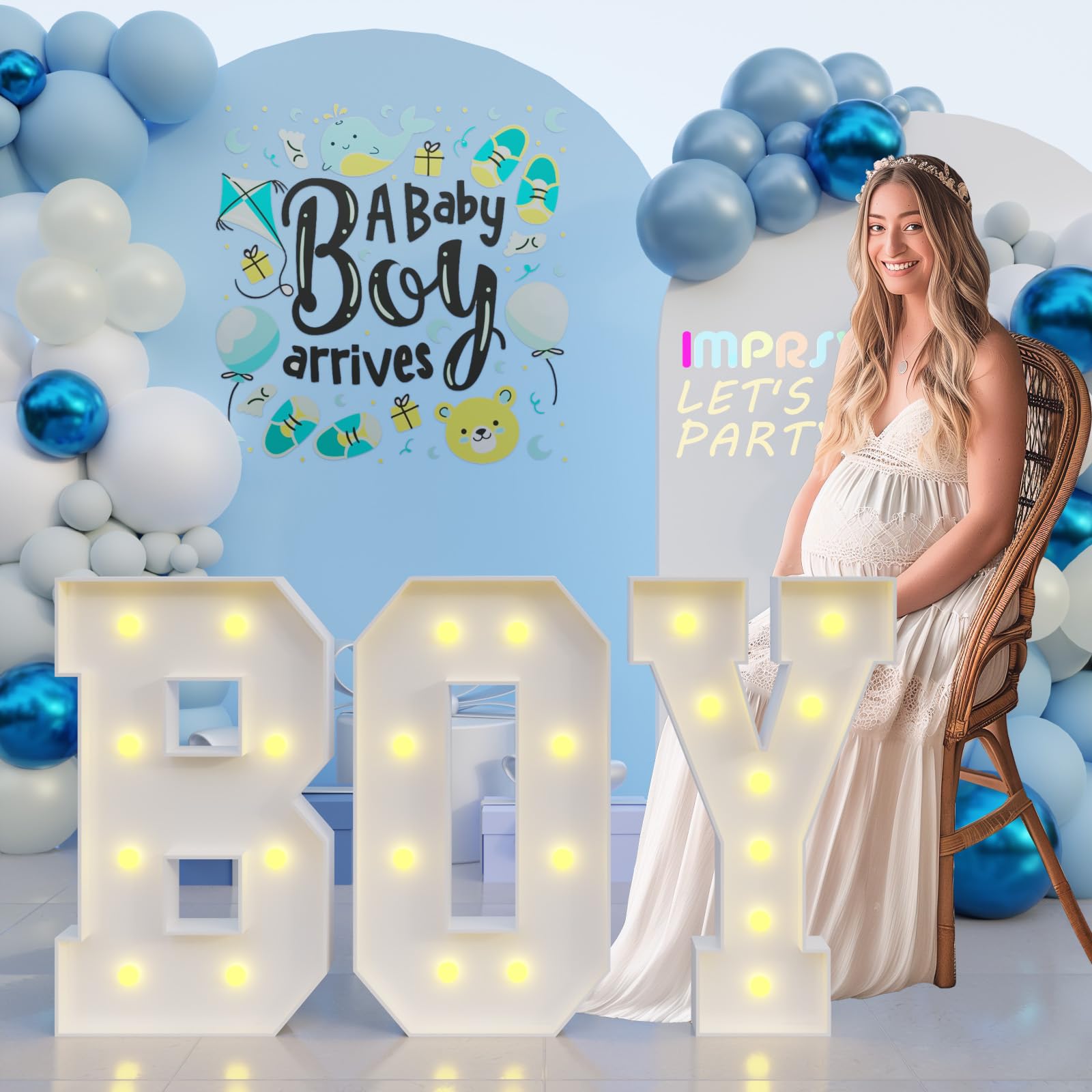 2.3FT Light Up Marquee Letters for Baby Shower Decorations - Gender Reveal Party Backdrop & Nursery Decor - Perfect for Boys' Celebrations, Photo Booths, and Instagrammable Moments