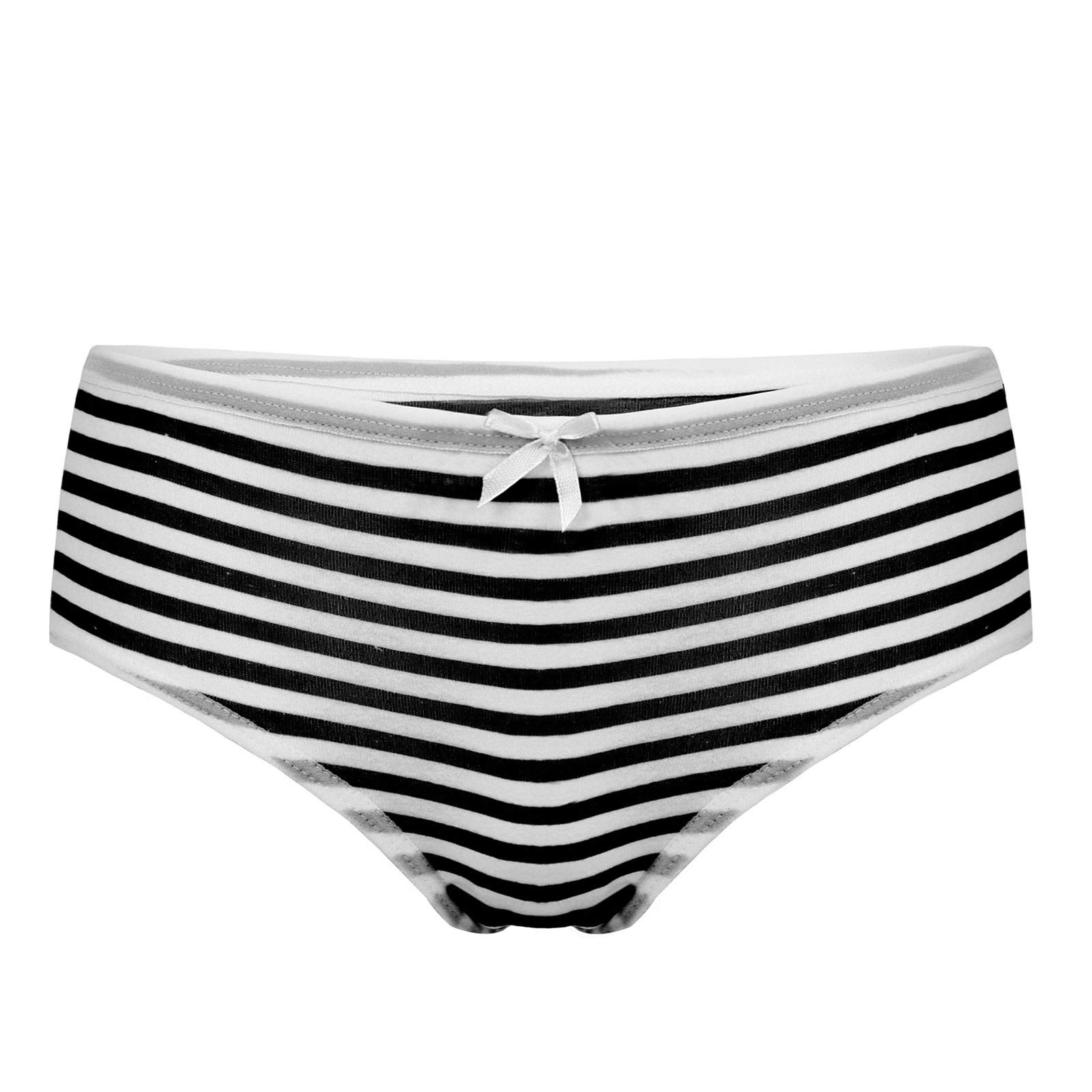 Women's Cute Striped Cotton Mid Waist Bikini Briefs Underwear with Ribbon Bowknot - Soft Comfortable Panties for Daily Wear, Sleep & Lounge