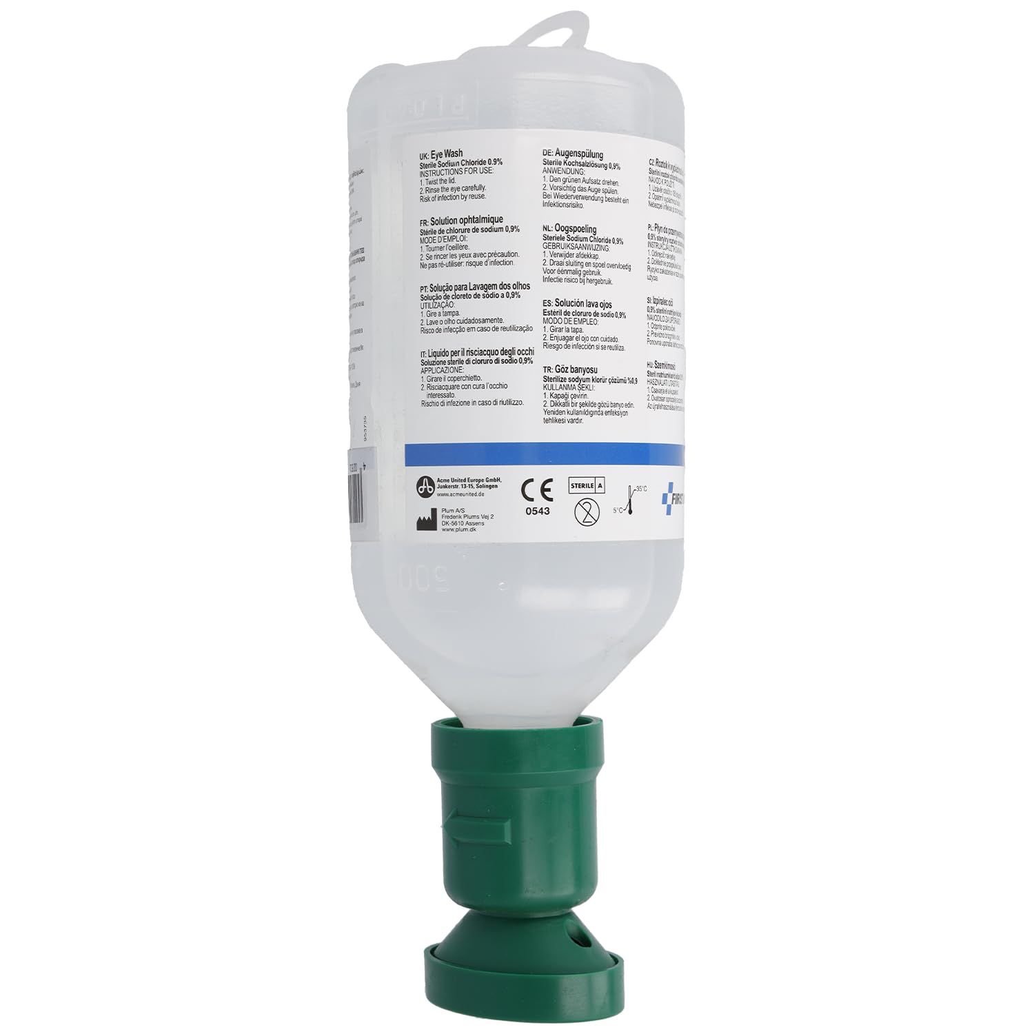 First Aid Only 500ml Sterile Eye Wash Bottle - Emergency Eye Flush Solution for Chemical Splash, Dust & Irritation Relief - Ideal for Home, Workplace & Lab Safety Kits