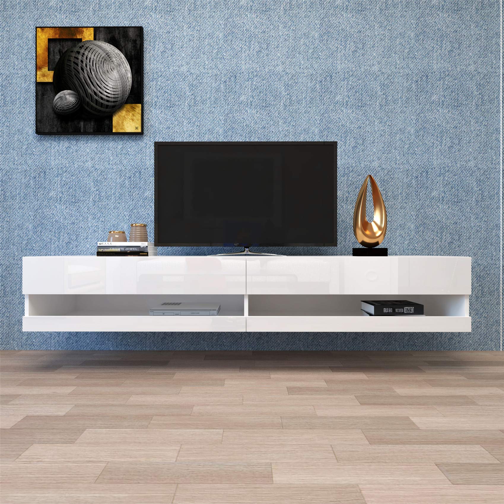 Modern LED TV Stand with 12-Color Lighting - 65 Inch Glossy Entertainment Center with Shelves & 2 Drawers - Media Storage Console Cabinet for Living Room, Bedroom - Perfect for Movie Nights & Gaming Setup