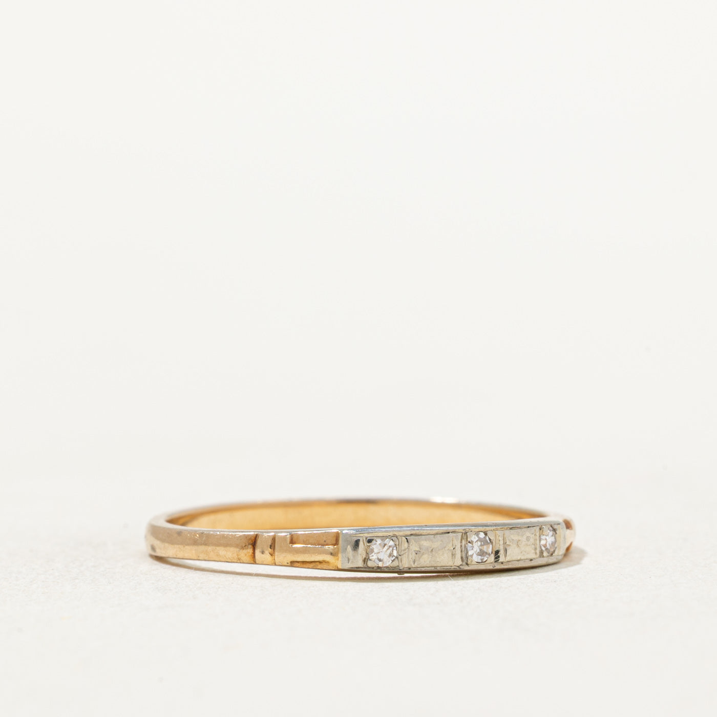 Two Tone Gold Three Stone Diamond Band Ring - 0.03ctw Total Weight - Size 8.75 - Perfect for Anniversary, Engagement & Wedding Jewelry Gifts