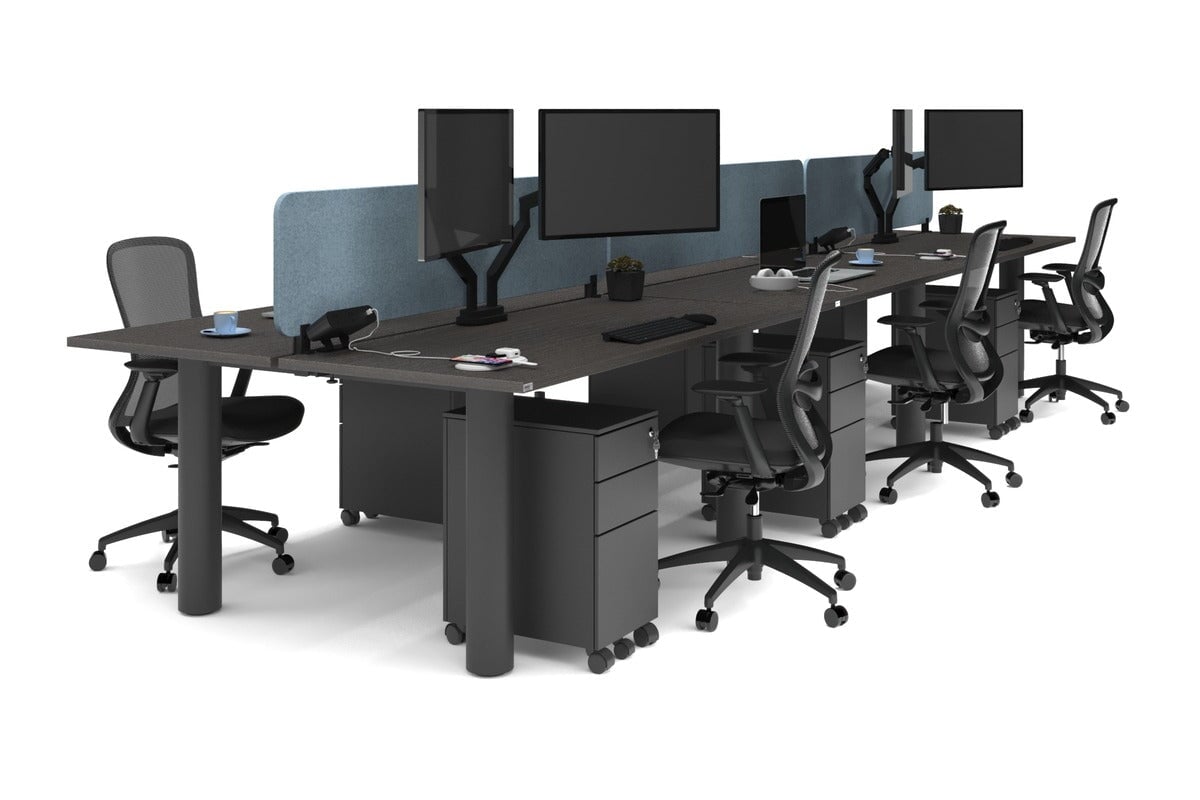 Quadro Cylinder Leg 6-Person Office Workstation Desk [1800L x 700W] - Modern Collaborative Workspace Solution for Team Meetings & Office Productivity