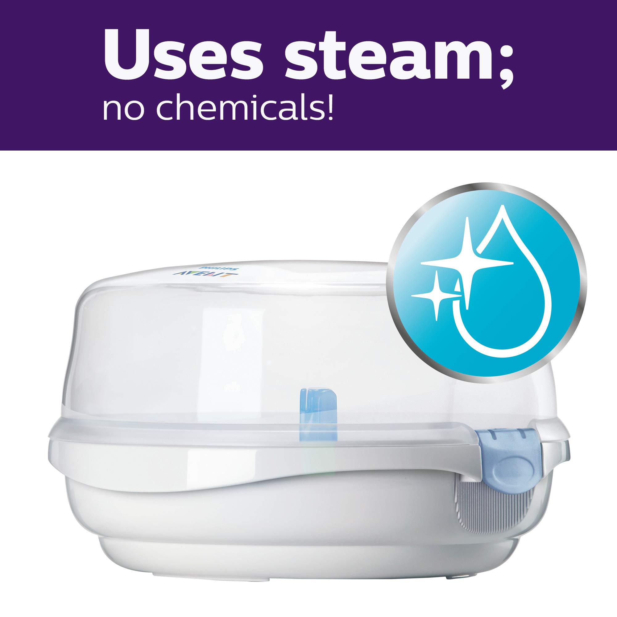 Philips AVENT Microwave Steam Sterilizer for Baby Bottles, Pacifiers & Cups - SCF281/05 | Fast & Easy Sterilization for Infant Feeding Accessories | Perfect for Travel, Daycare & Home Use
