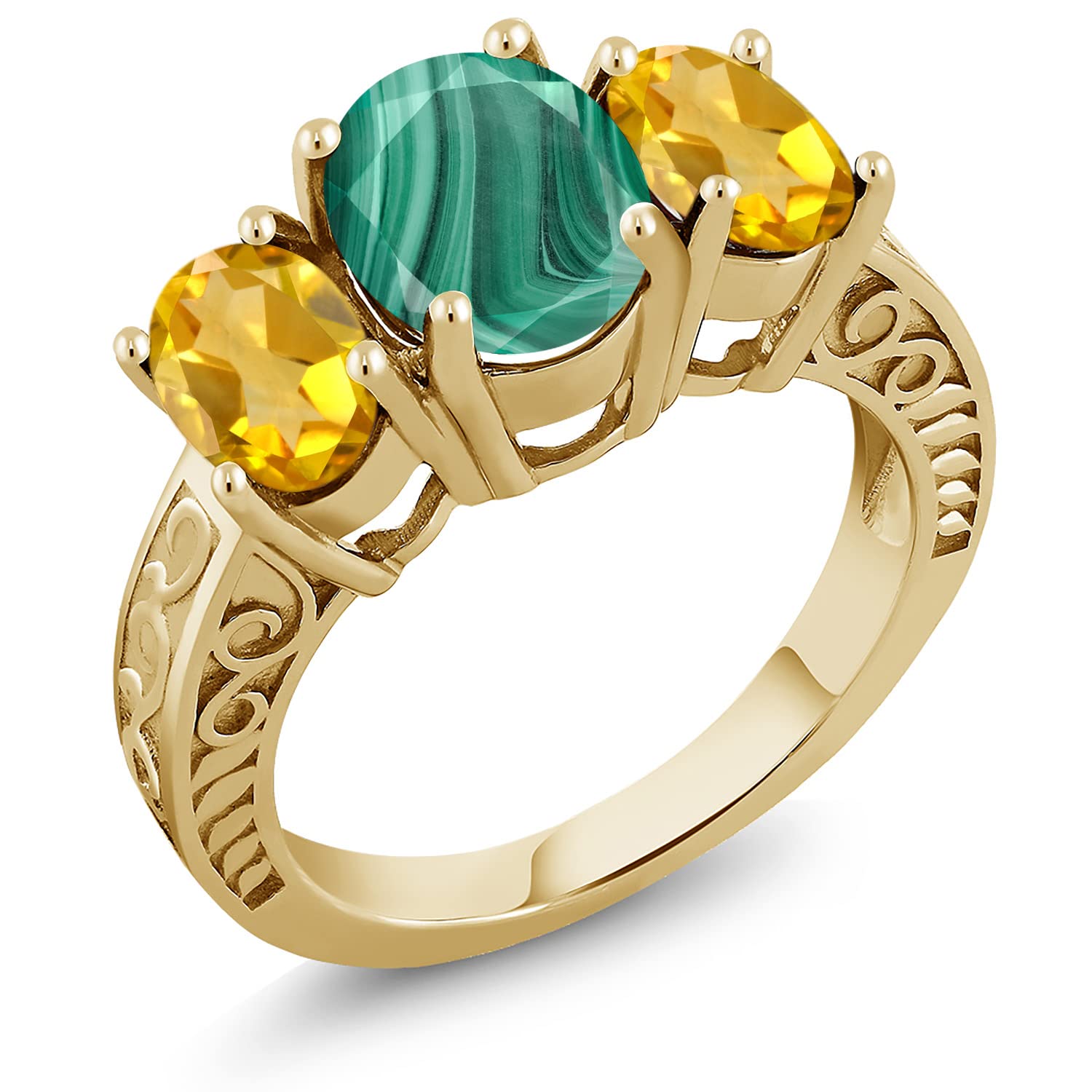 4.00 Ct Oval Green Malachite & Yellow Citrine Ring - 18K Gold Plated Sterling Silver Jewelry for Women - Elegant Gift for Birthday, Anniversary & Special Occasions