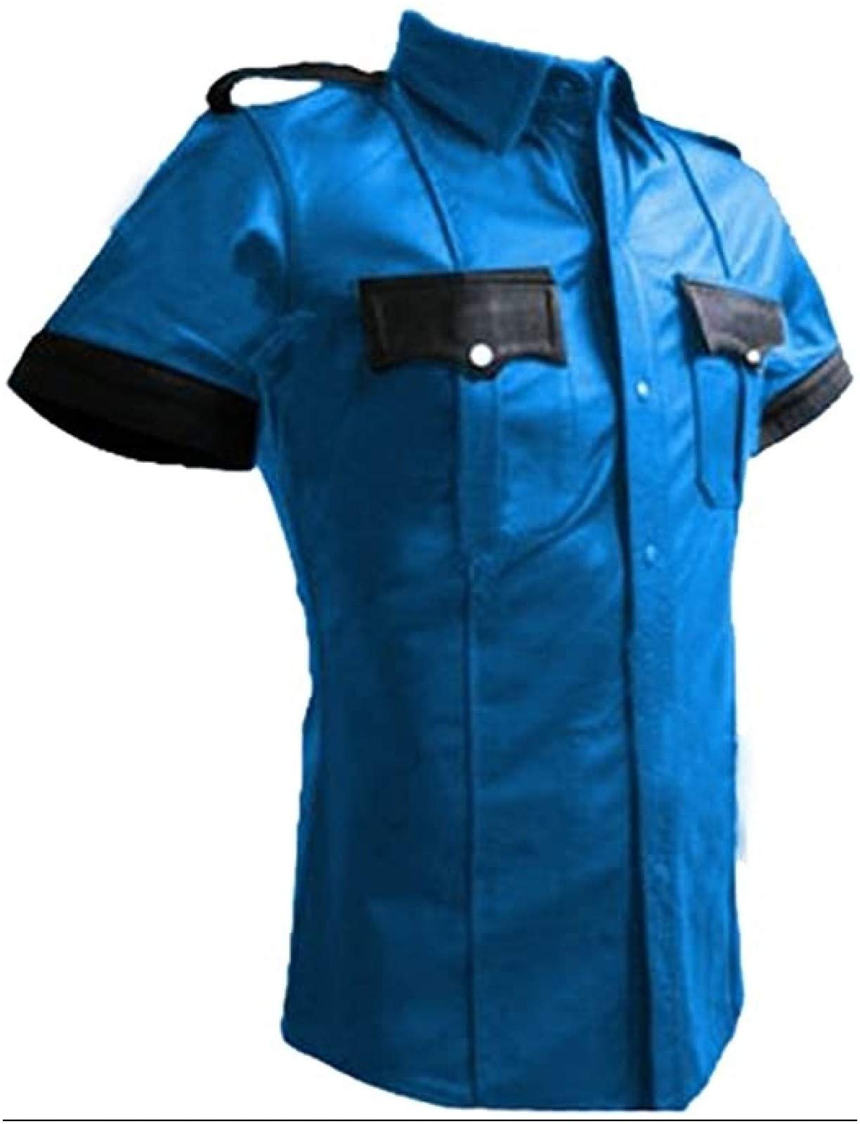 Premium Genuine Cow & Sheep Leather Police Uniform Shirt for Men - BLUF Gay Leather Shirt - Hot Lamb Leather - Perfect for Cosplay, Roleplay & Fashion Outfits