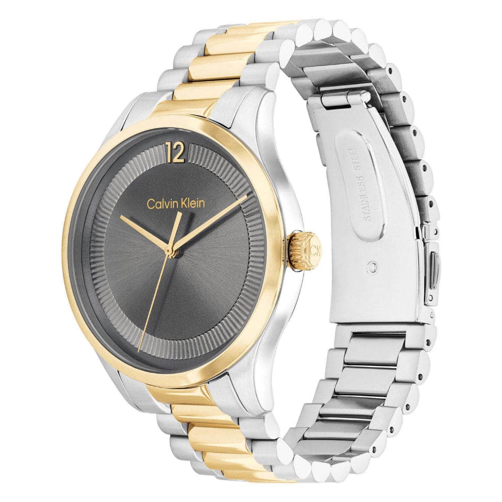 Calvin Klein Gray Dial Two-Tone Stainless Steel Unisex Watch 25200226 - Stylish Accessory for Work, Date Night & Everyday Wear