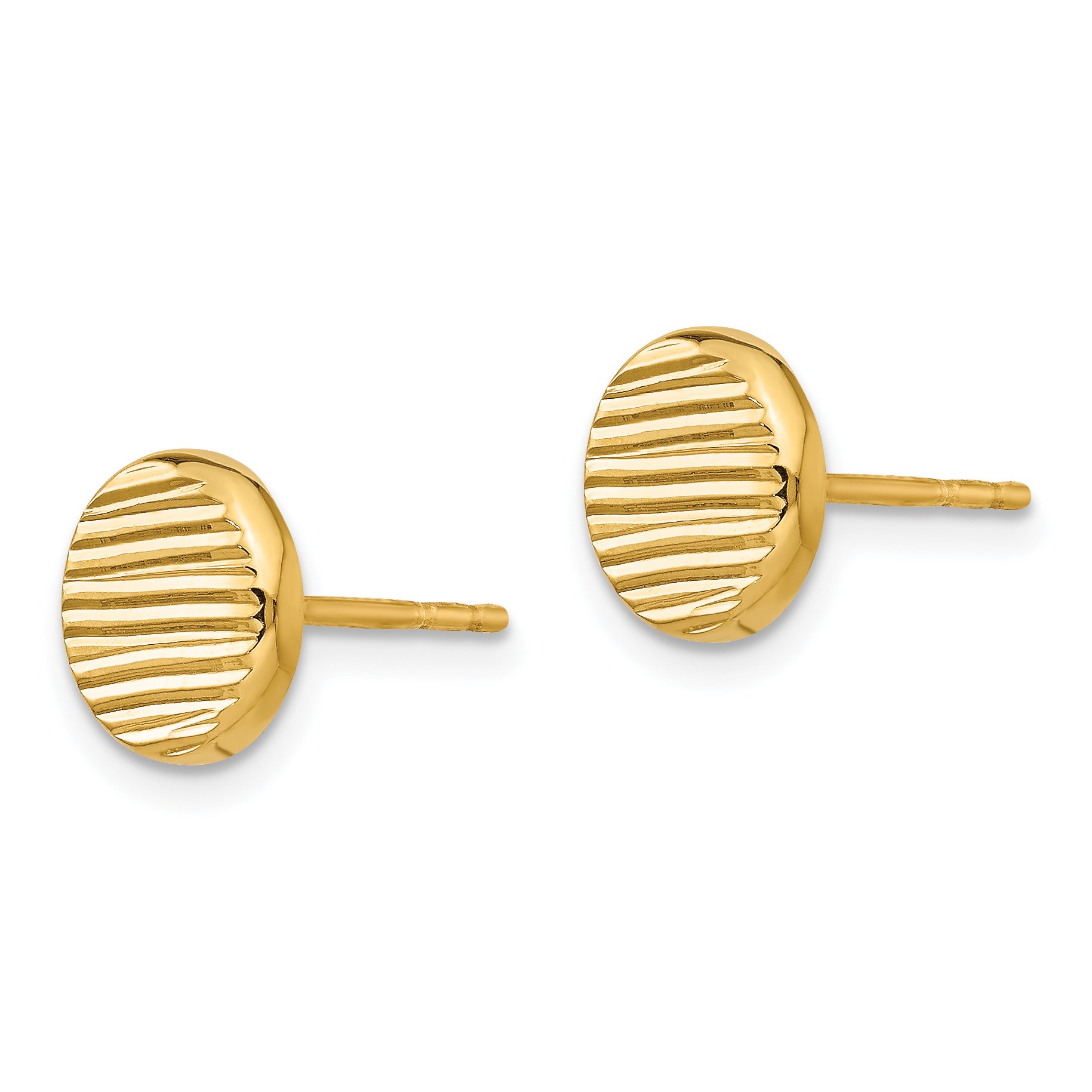 14K Yellow Gold Polished Textured Disc Post Earrings for Women | 8.48mm Dainty Stud Earrings | Perfect for Everyday Wear, Office & Special Occasions
