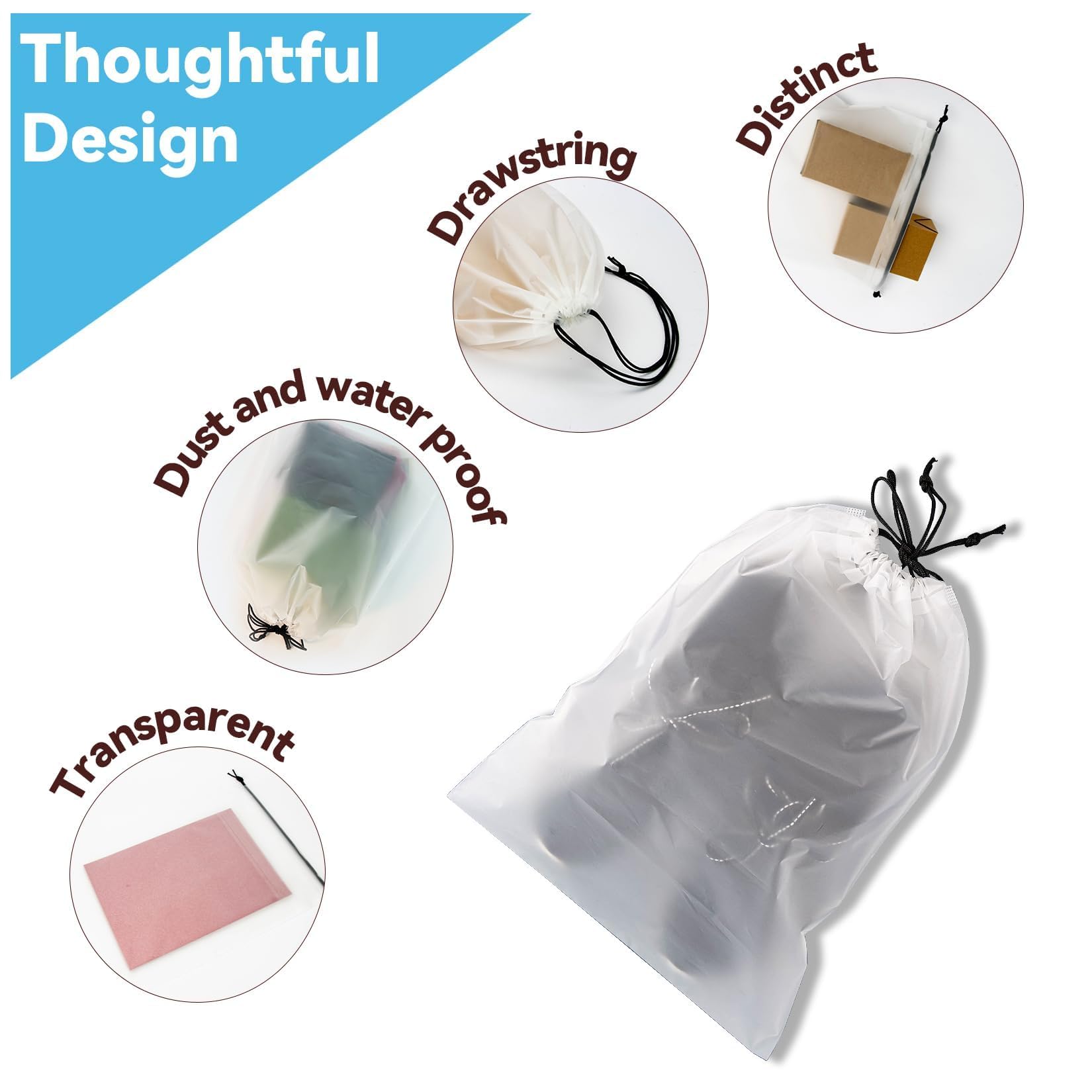 10 Pack Waterproof Shoe Bags for Travel & Storage - Reusable Drawstring Dustproof Shoe Organizers for Luggage, Gym, Sneakers & High Heels | Transparent & Durable Shoe Protectors for Men & Women