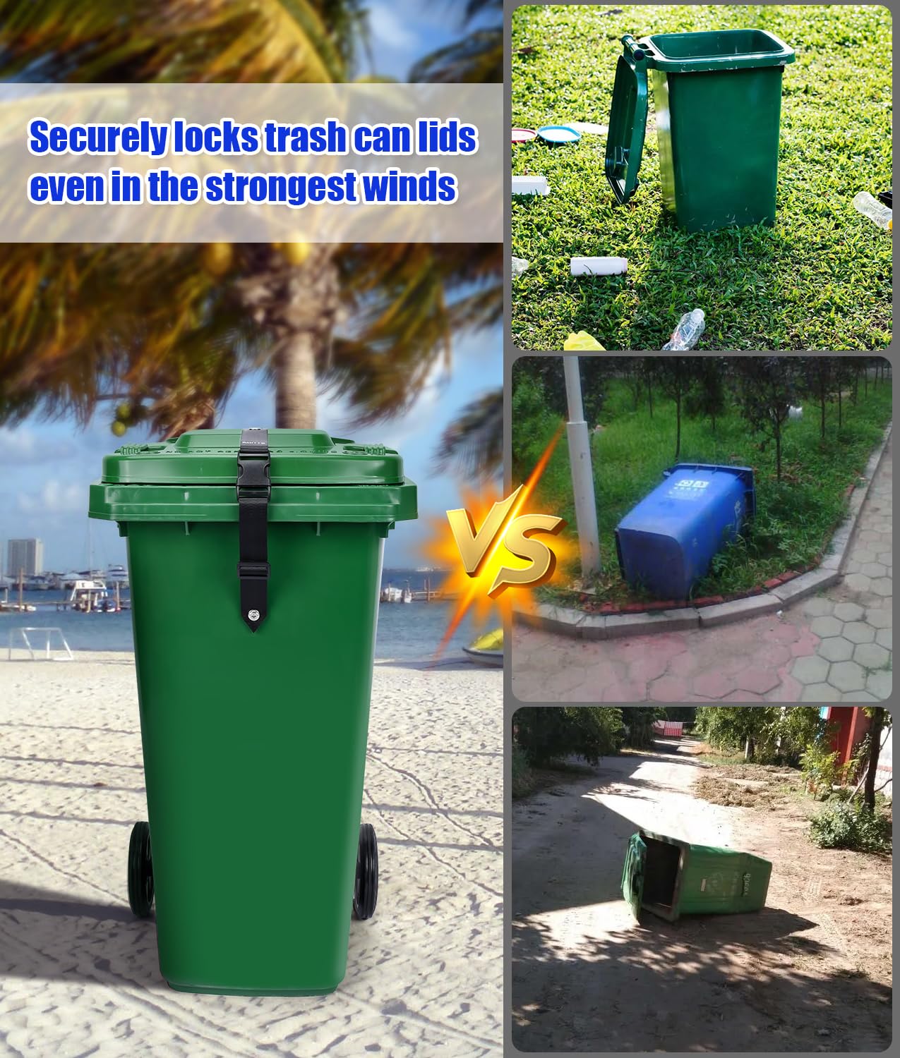 Bear Proof Trash Can Lock - Heavy Duty Adjustable Garbage Bin Lid Lock for Outdoor Use, Universal Animal Proof Trash Can Strap - Easy Install Nylon Security Lock for Raccoons & Pets (Perfect for Camping, Backyard & Wildlife Areas)