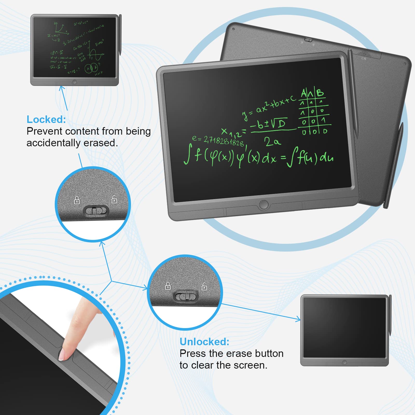 GREEN LION 15 Inch Digital Writing Pad - Electronic Notepad with Stylus for Drawing & Note Taking - Perfect for Students, Artists & Office Work