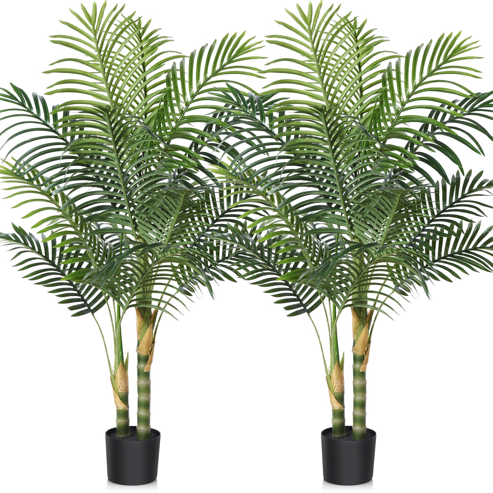 4FT Artificial Golden Cane Palm Tree - Realistic Fake Indoor Plants with Dense Foliage - 2 Pack Home & Office Decor - Perfect for Living Room, Bedroom, Balcony and Commercial Spaces
