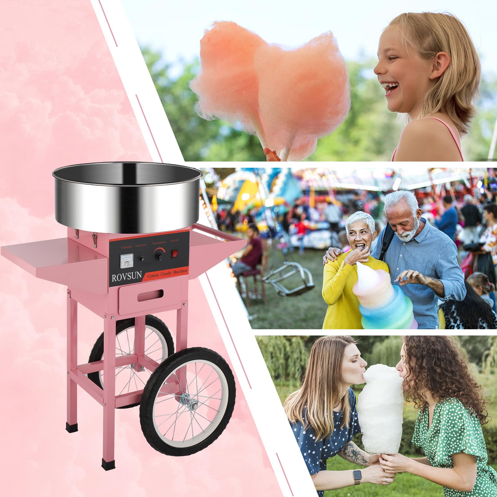 ROVSUN 21 Inch Commercial Cotton Candy Machine - Electric Candy Floss Maker with Stainless Steel Bowl, Sugar Scoop & Storage Drawer - Perfect for Home Parties, Carnivals, and Events