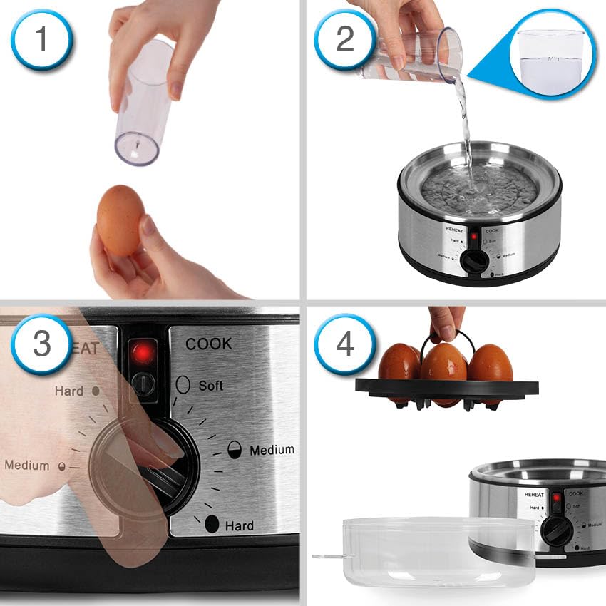 Duronic EB35 BK Electric Egg Boiler & Steamer - Automatic Egg Cooker for Perfect Soft, Medium & Hard Boiled Eggs (7 Eggs Capacity) | Ideal for Breakfast, Meal Prep & Healthy Cooking