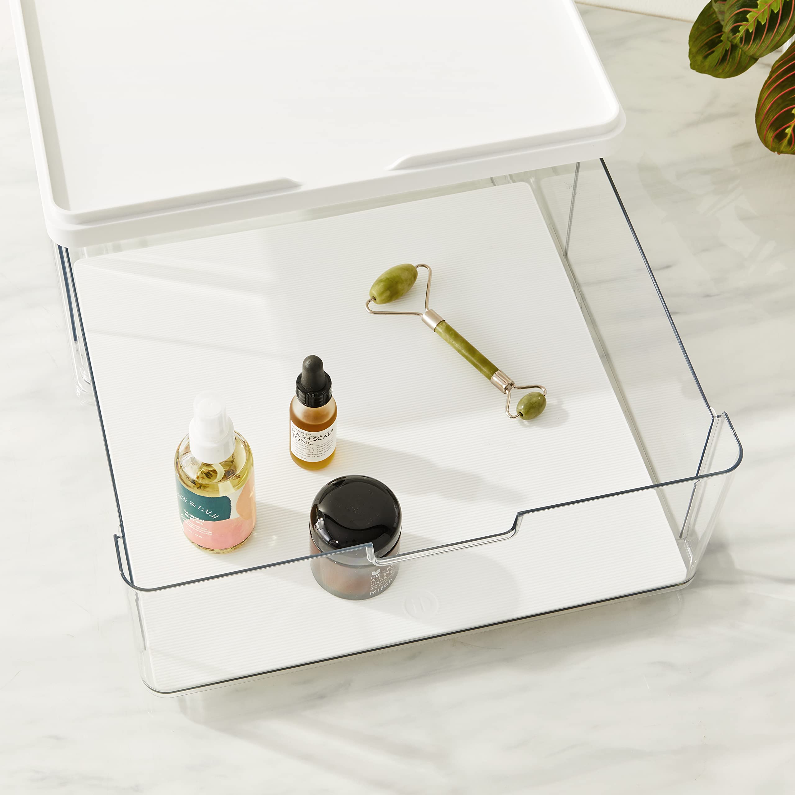 iDesign Sarah Tanno Collection Heat-Resistant Silicone Drawer Organizer Mat for Makeup & Cosmetics - White | Perfect for Vanity, Bathroom & Travel Storage Organization