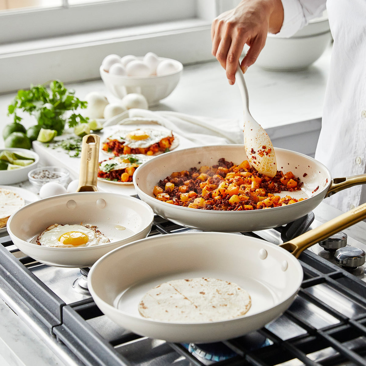 Premium Ceramic Nonstick Frypan Set - 8, 10 & 12 Inch Cookware for Healthy Cooking | Cream Color | Perfect for Frying, Sautéing & Everyday Meals