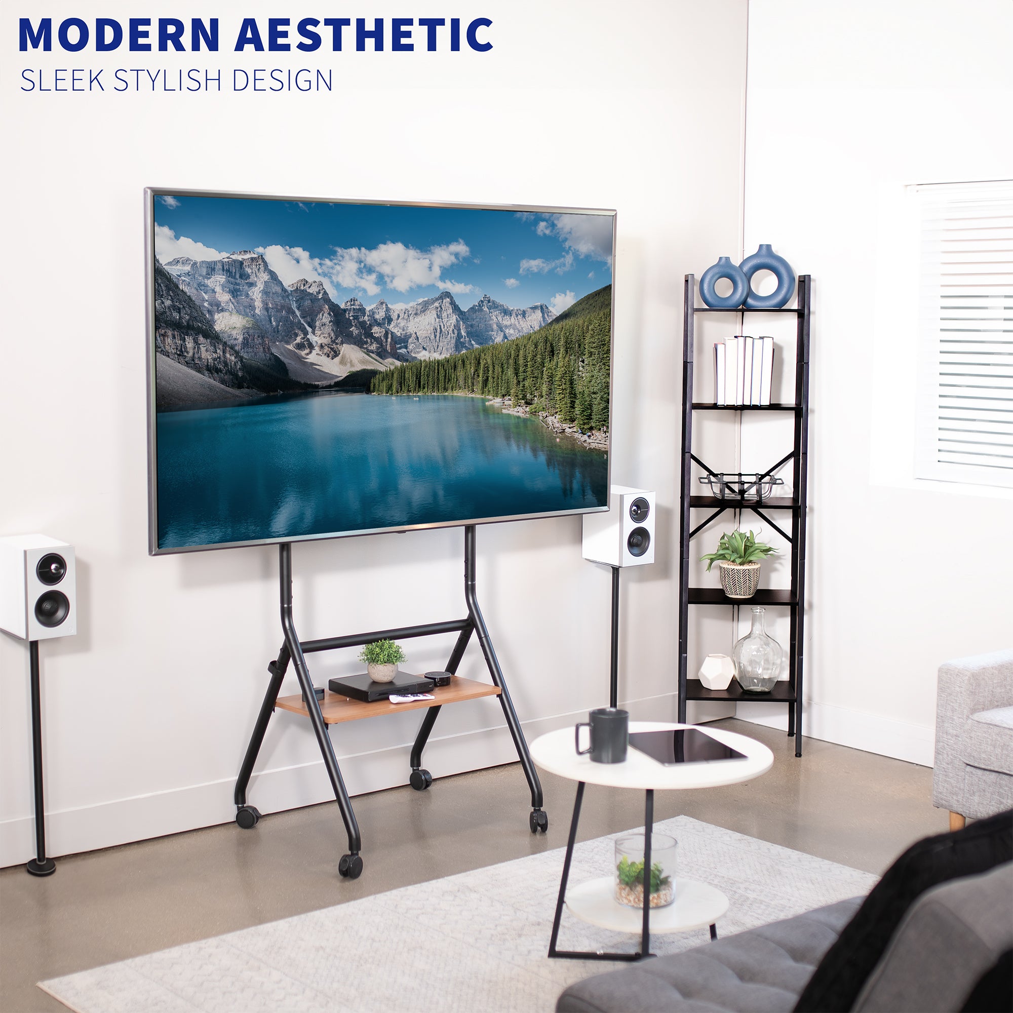 Universal Mobile TV Stand with Shelf for 37-86 Inch Flat Screen TVs - Rolling TV Cart for Living Room, Bedroom, or Office Entertainment Setup