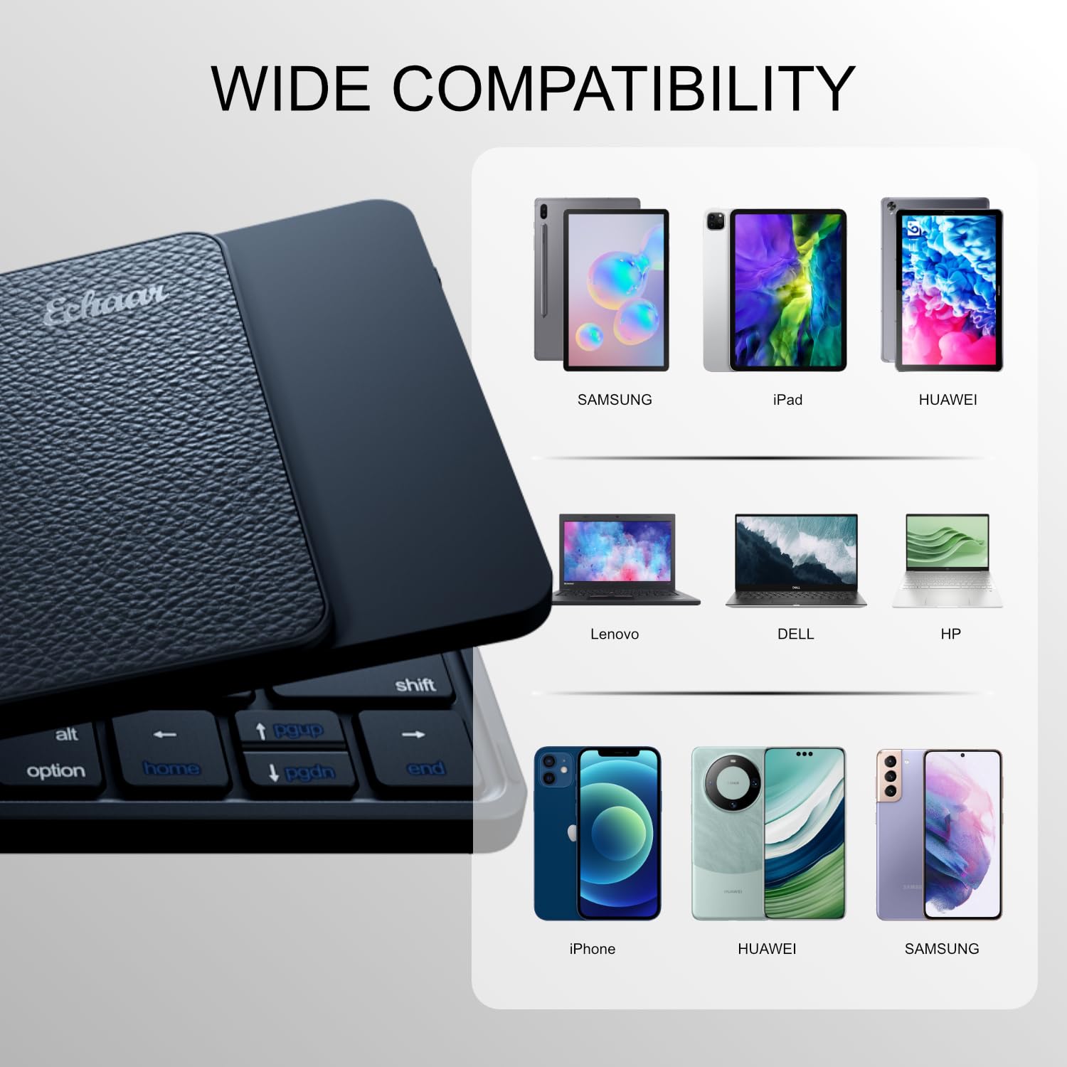 Portable Folding Wireless Bluetooth Keyboard - Ultra-Thin USB-C Rechargeable for iOS Android Windows Mac | Multi-Device Compatible with Smartphone Tablet Laptop | Compact Travel & Business Keyboard for Office, Home, Coffee Shop (Black)