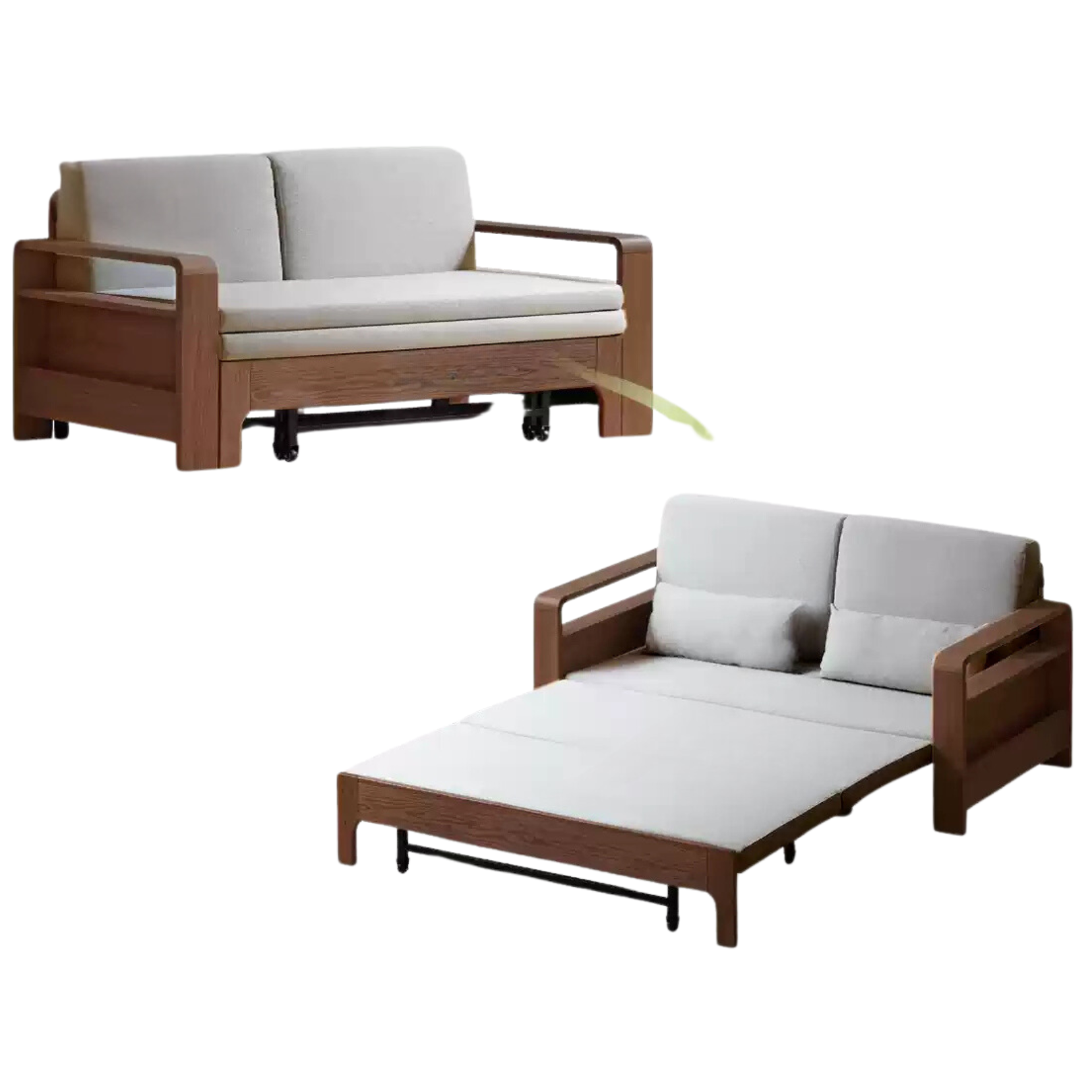 **Oak Solid Wood Folding Sofa Bed – Convertible Sleeper for Small Spaces, Guest Room & Studio Apartments**
