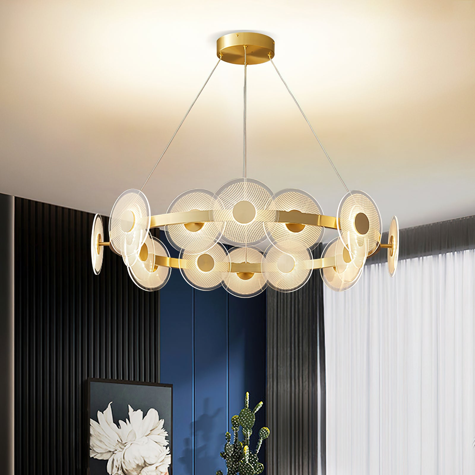 Elegant Halo Chandelier - Modern Crystal Ceiling Light Fixture for Dining Room, Bedroom & Living Room Decor