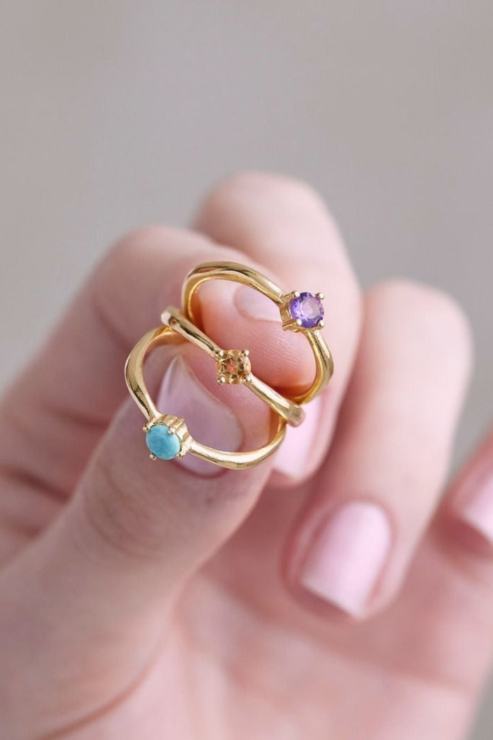 February Amethyst Gold Birthstone Ring for Women - Elegant Purple Gemstone Jewelry Gift for Valentine's Day & Anniversary