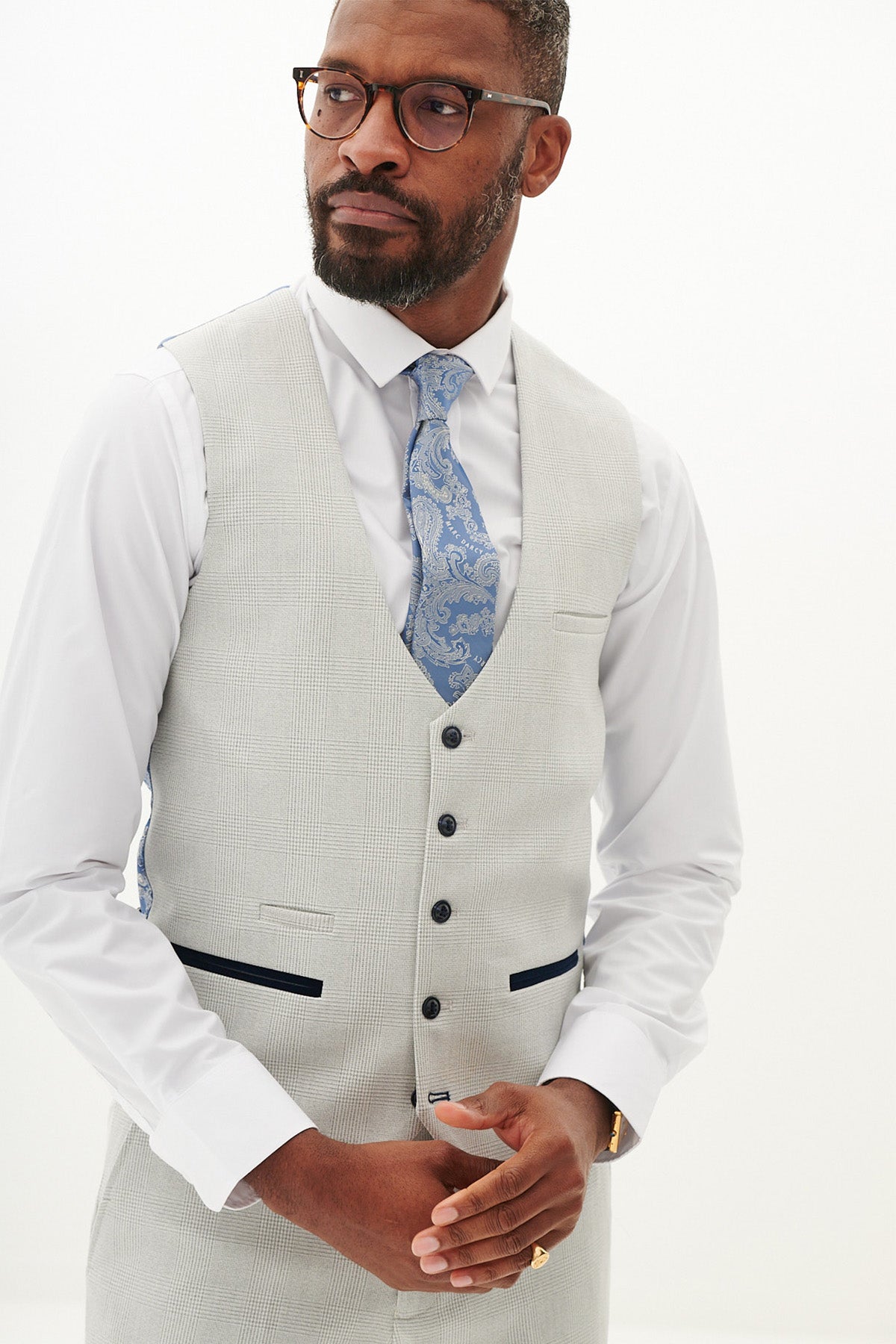 BROMLEY Men's Stone Single Breasted Check Waistcoat Vest | Formal & Casual Slim Fit Waistcoat for Weddings, Office & Business Attire