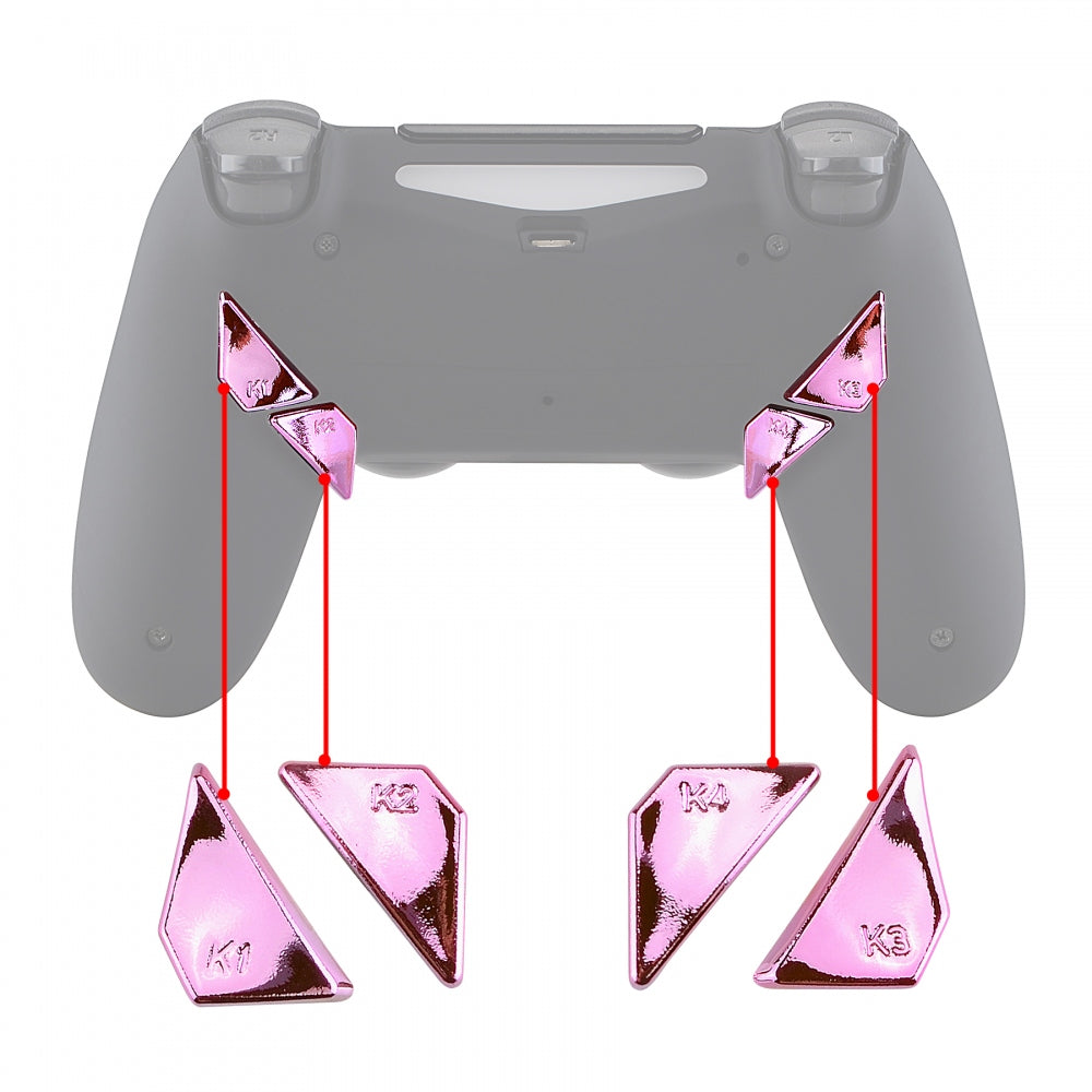 eXtremeRate Chrome Pink Glossy Replacement Back Buttons for PS4 Controller - Compatible with K1 K2 K3 K4 Paddles & Dawn Remap Kit (Model P4GZ023) | Enhanced Gaming Performance for FPS, RPG & Competitive Play