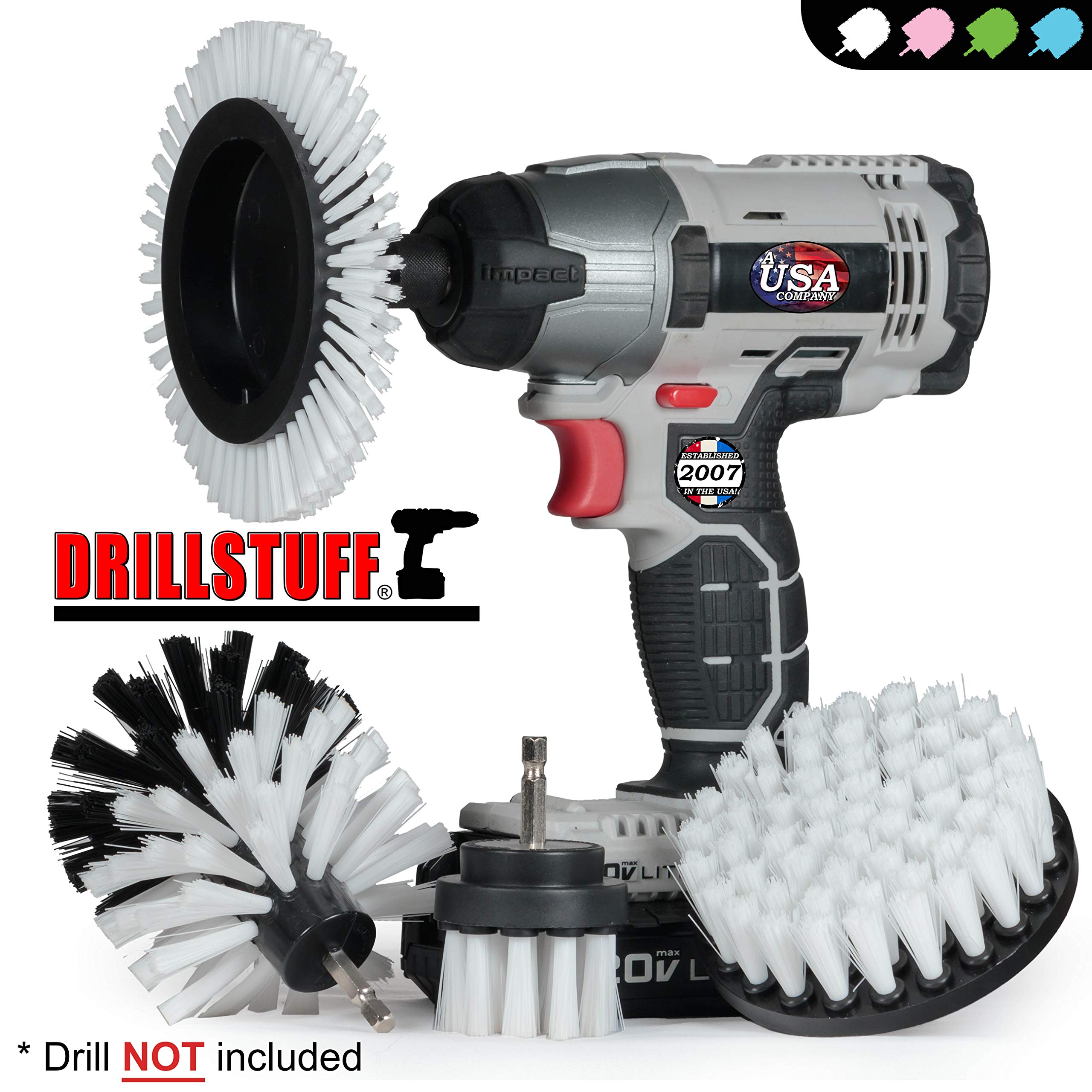 Professional Car Detailing Kit - 4-Piece Wheel & Crevice Brush Attachment Set for Deep Cleaning - Interior Car Cleaner Tools with Unique Spin Scrubbing Brushes - Perfect for Wheels, Vents, and Hard-to-Reach Areas