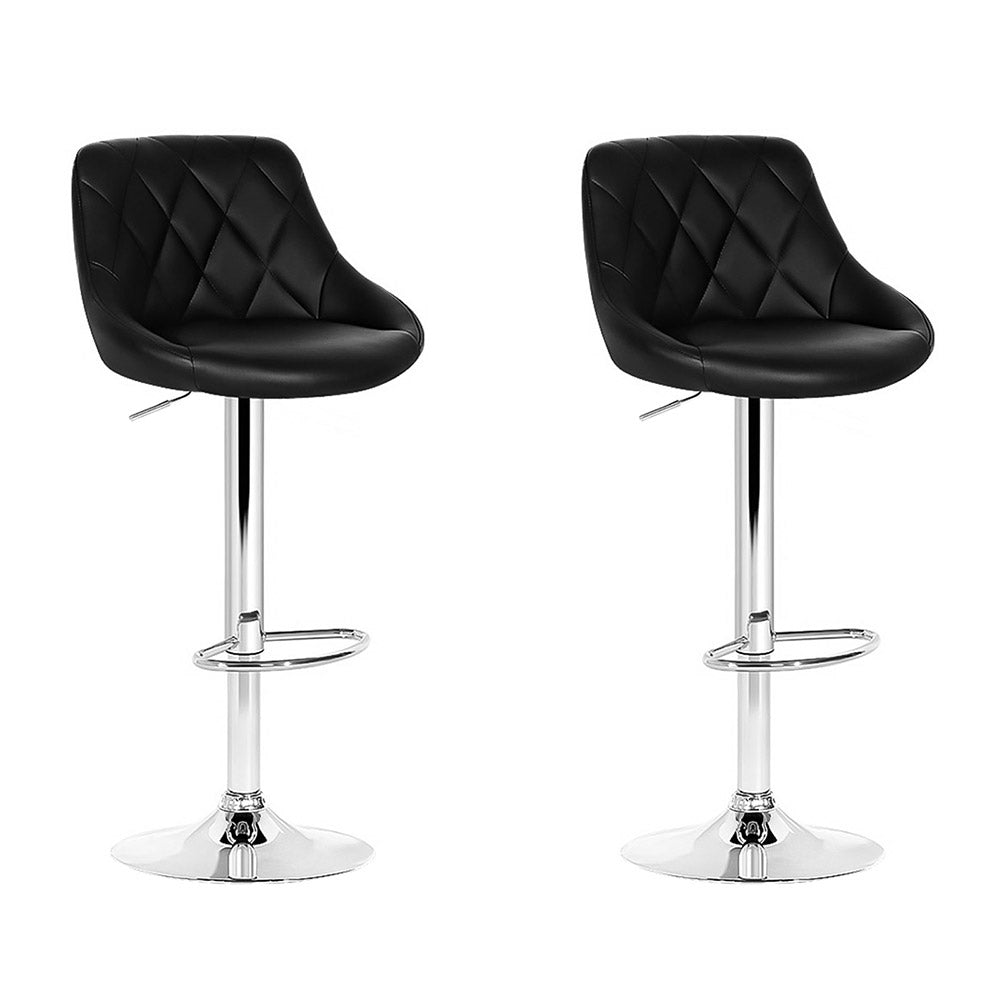 2 Pack Black Leather Bar Stools with Padded Seats and Gas Lift Mechanism - Perfect for Kitchen Islands, Home Bars, and Counter Height Dining
