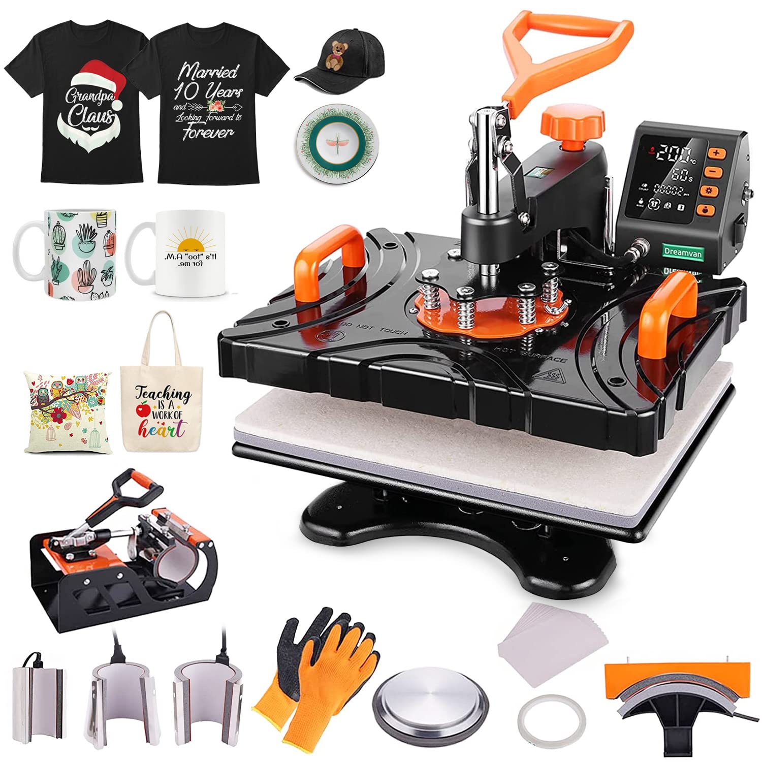 WOOKRAYS 8-in-1 Digital Heat Press Machine Combo | 12x15 Inch Multifunctional Sublimation Transfer Press | Swing Away T-Shirt, Hat, Mug & Plate Printing Machine | Perfect for DIY Crafts, Custom Apparel & Small Business Use