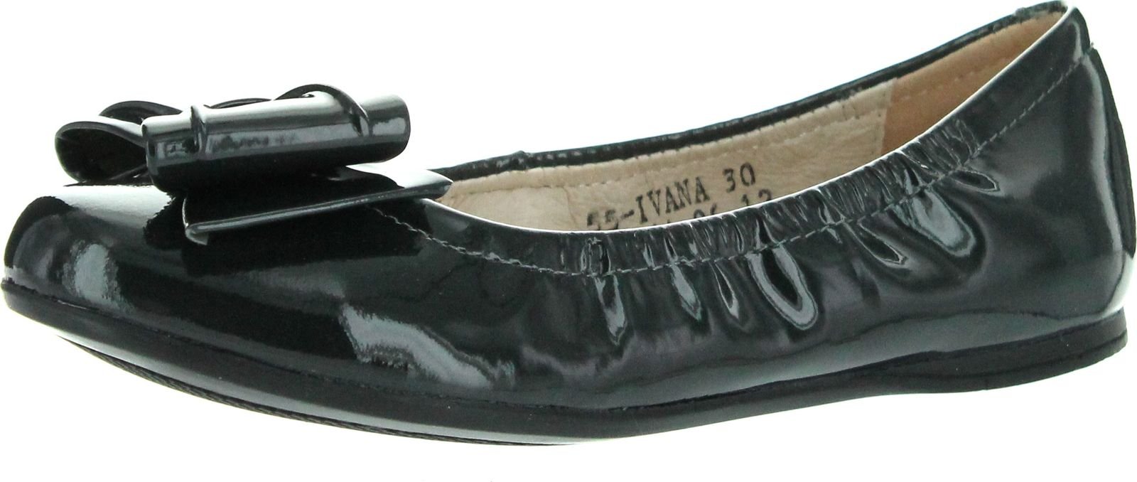 Ivanka Girls' Elegant Bow Flats - Sparkle Dark Grey Patent Leather Dress Shoes for Kids Size 28 | Perfect for Birthday Parties, Pageants & Special Occasions