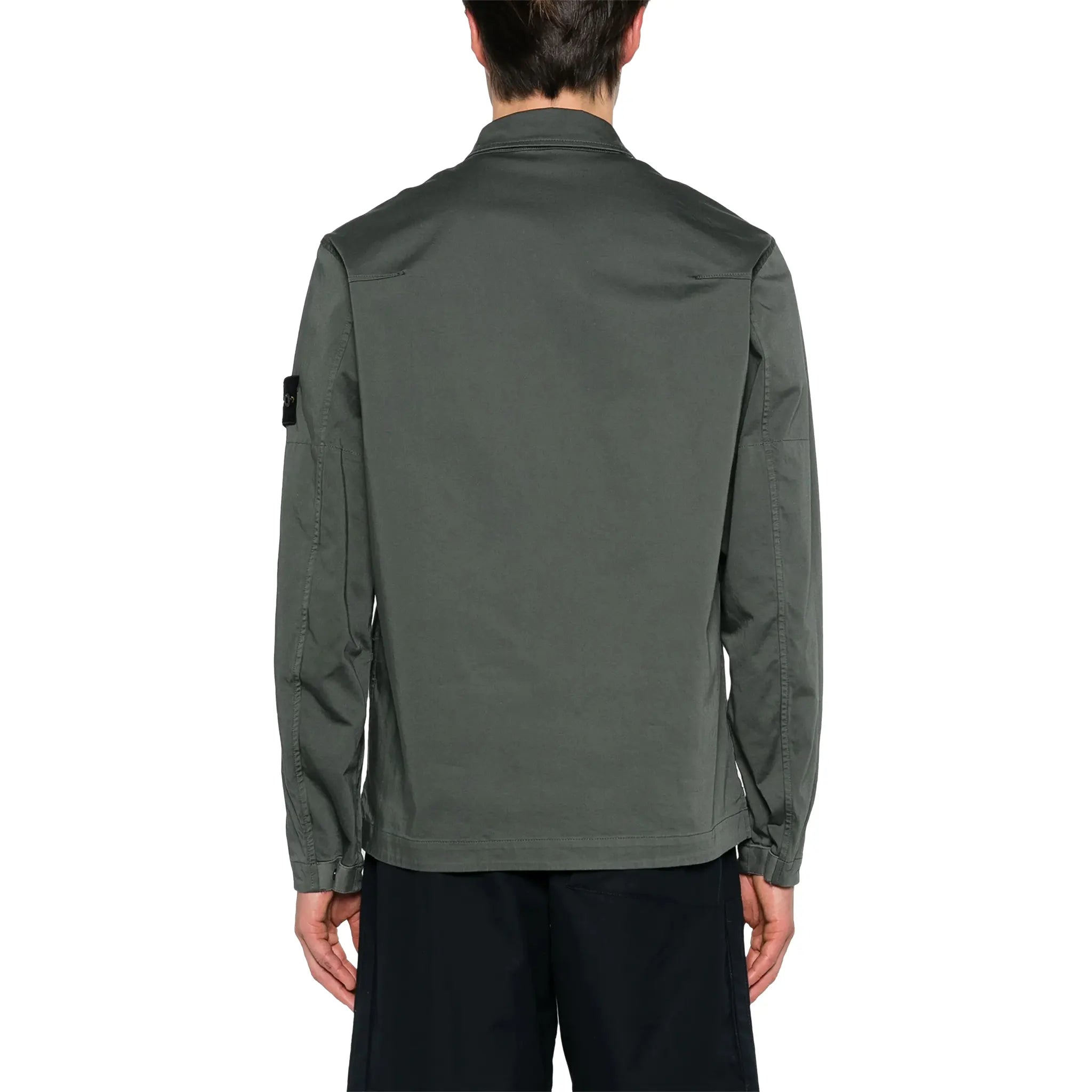 Stone Island Stretch Cotton Satin Dark Green Overshirt Jacket - Men's Lightweight Shacket for Casual Wear & Outdoor Activities