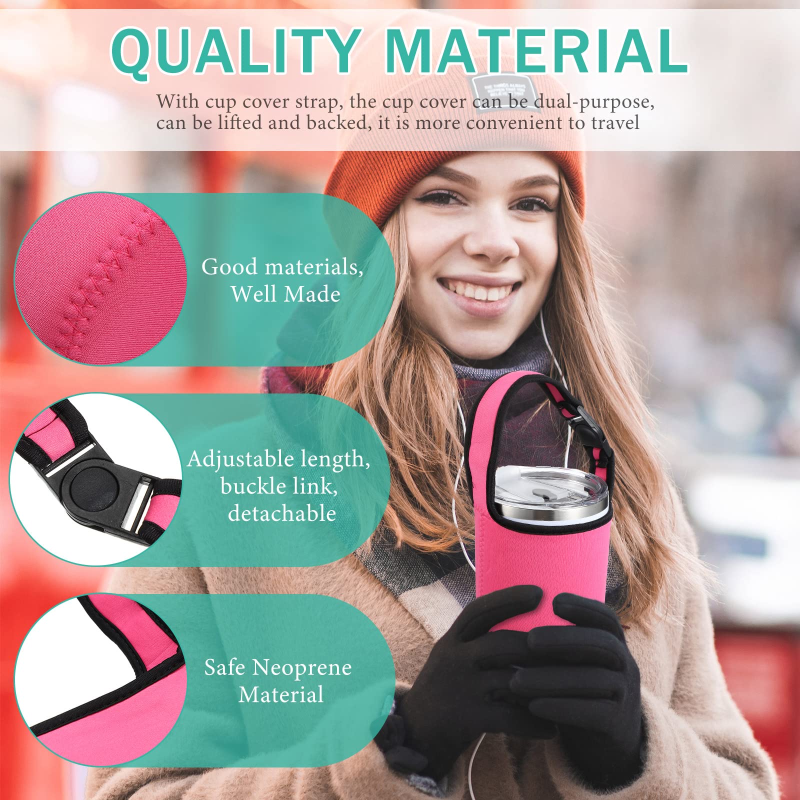 30oz Insulated Tumbler Carrier with Adjustable Shoulder Strap - Reusable Neoprene Cup Holder Pouch for Hot & Cold Drinks - Perfect for Travel, Gym, Hiking and Outdoor Activities