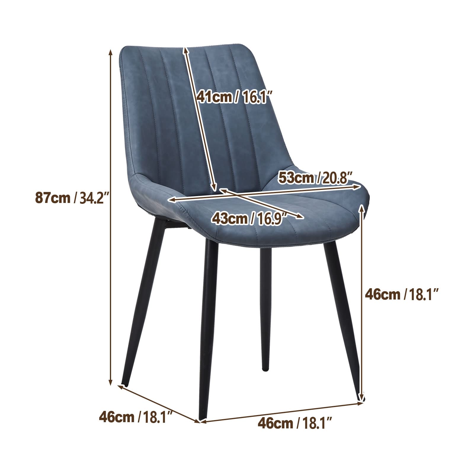 TUKAILAi Set of 4 Modern Faux Leather Dining Chairs - Upholstered Kitchen Chairs with Metal Legs, Comfortable for Home, Restaurant & Office Use - Blue Leisure Chairs for Dining Room, Kitchen & Commercial Spaces