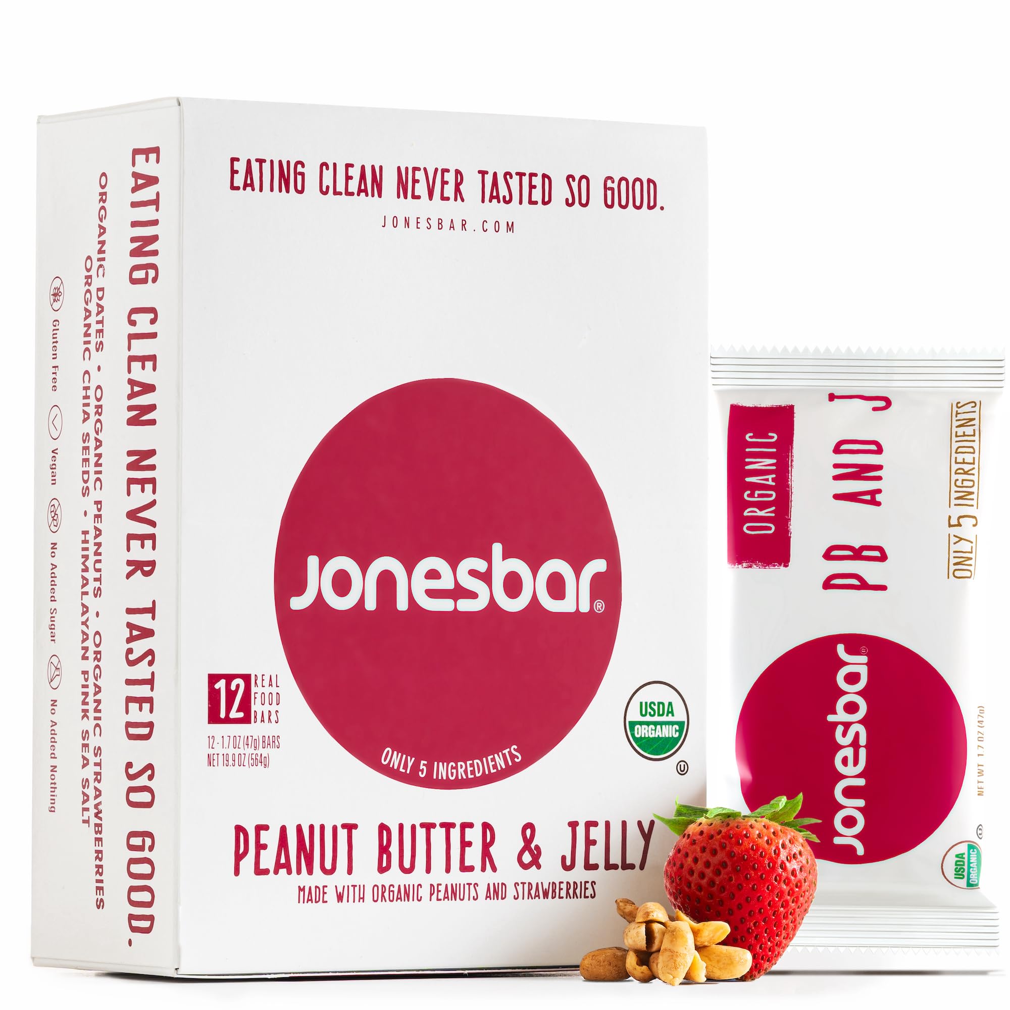 Organic Peanut Butter & Jelly Snack Bars - 12 Pack | USDA Certified, Non-GMO, Vegan, Gluten Free, Kosher | Healthy On-The-Go Snacks for Work, School & Hiking