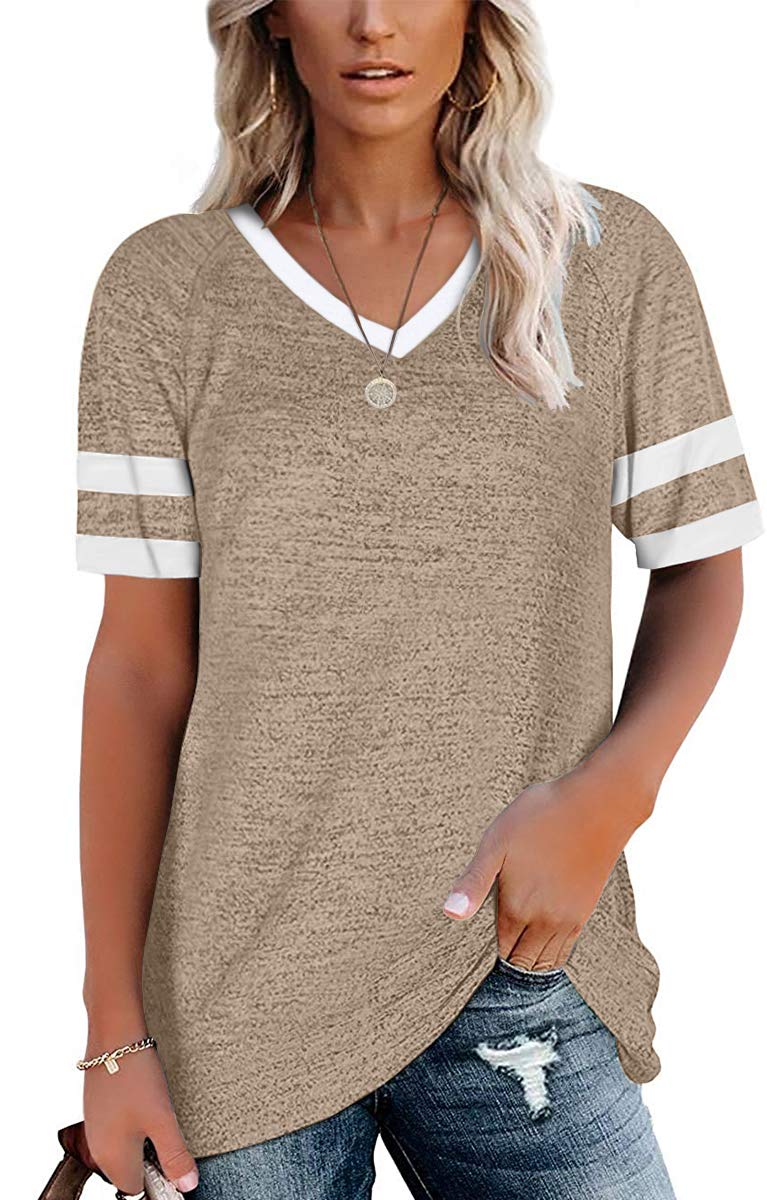 Esobo Women's Short Sleeve Tunic Tops - Loose Crewneck Color Block Casual Tee Shirts & Blouses for Summer, Work, Travel & Everyday Wear