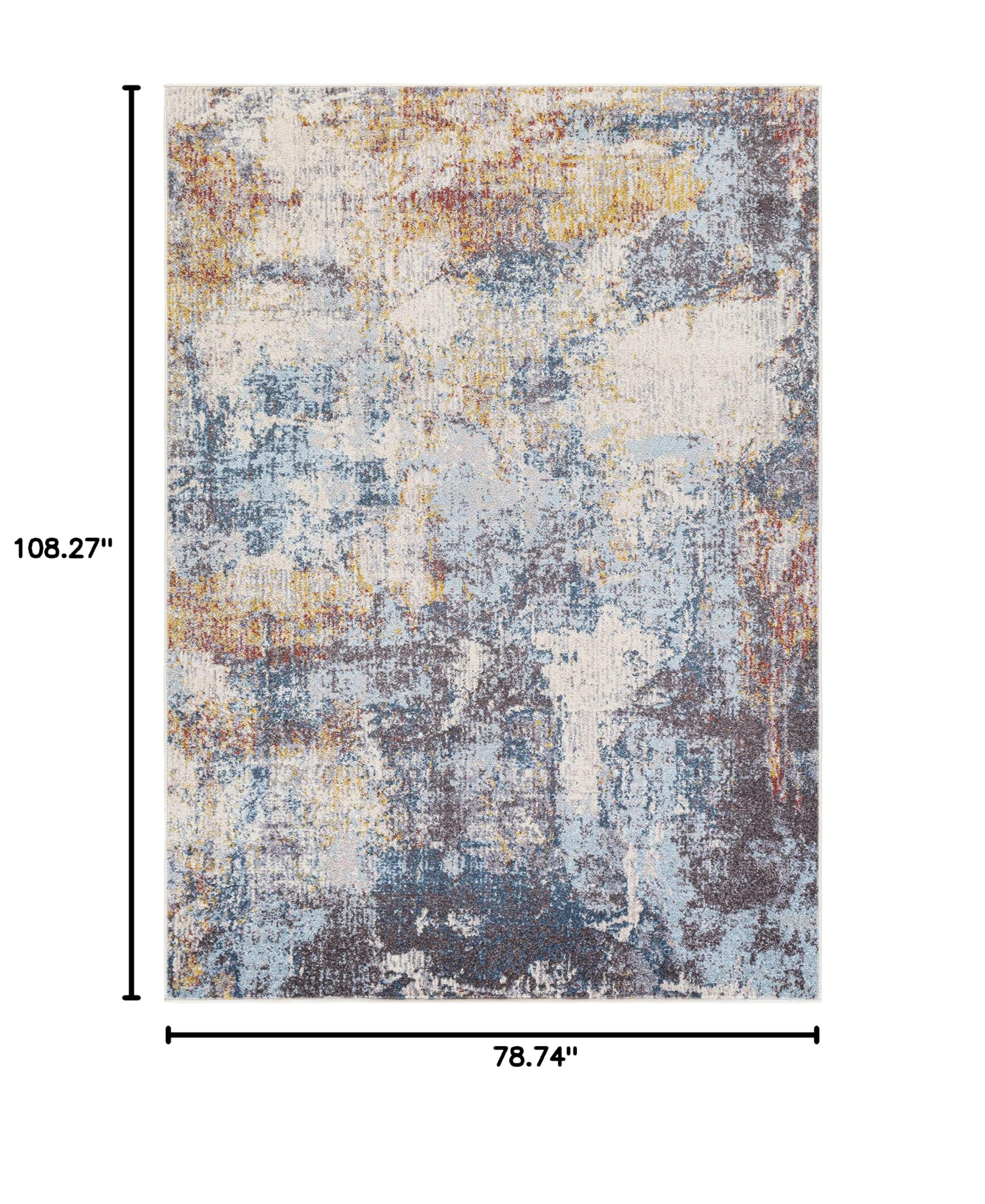Modern Hauteloom Cofield Area Rug for Living Room & Bedroom - Soft Gray, Blue, Red Design - 6'7