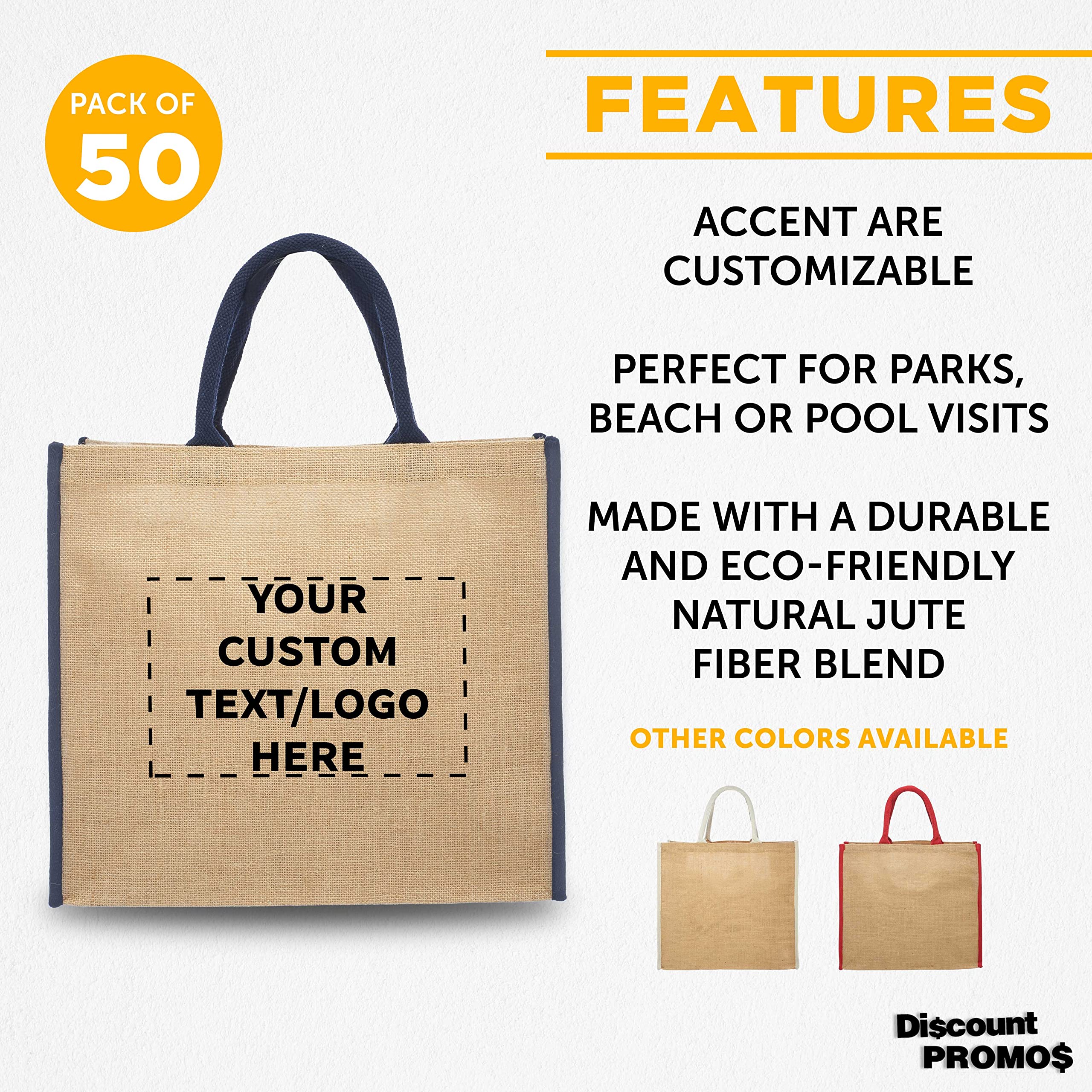 Custom Fresno Eco-Friendly Jute Tote Bags - Bulk Pack of 50 Personalized Reusable Shopping Bags | Perfect for Trade Shows, Grocery Shopping, Outdoor Events & Corporate Gifts - Blue