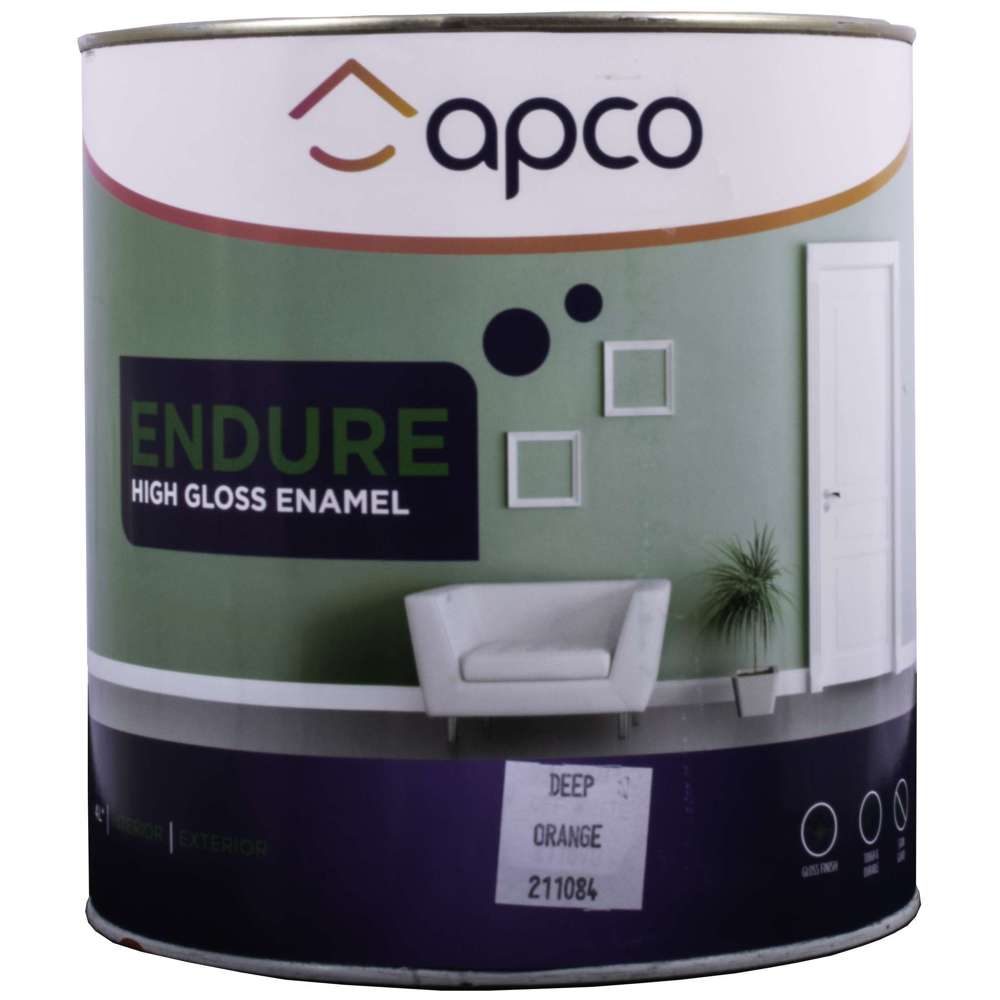 Apco Endure Gloss Enamel Paint - Deep Orange (4 Liters) for Interior & Exterior Walls, Furniture, and DIY Projects