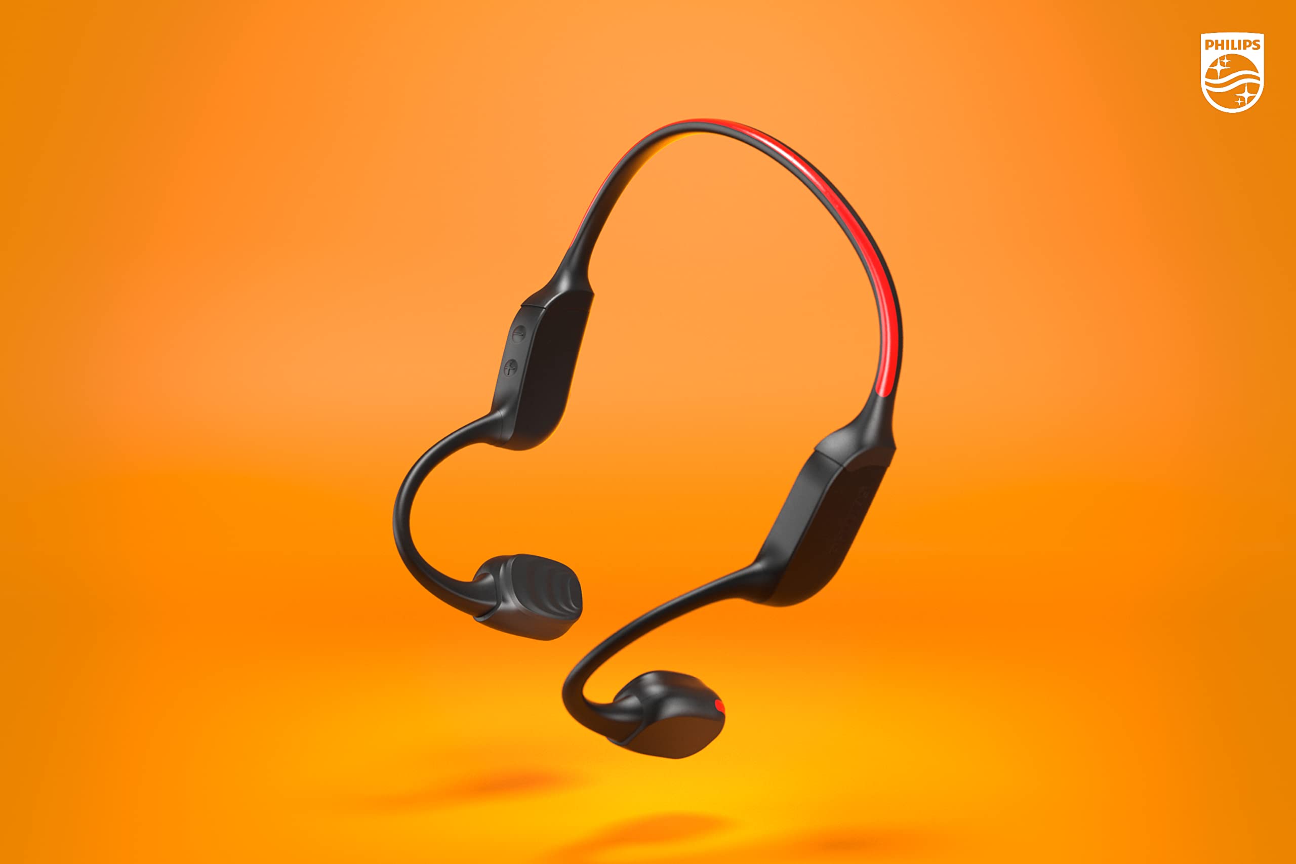 PHILIPS A7607 Wireless Bone Conduction Headphones - Bluetooth Open-Ear Headset with AI Noise Cancelling Mic, 9H Battery & Fast Charge, IP66 Waterproof, LED Safety Lights & App Control (Black) - Perfect for Running, Cycling & Outdoor Sports