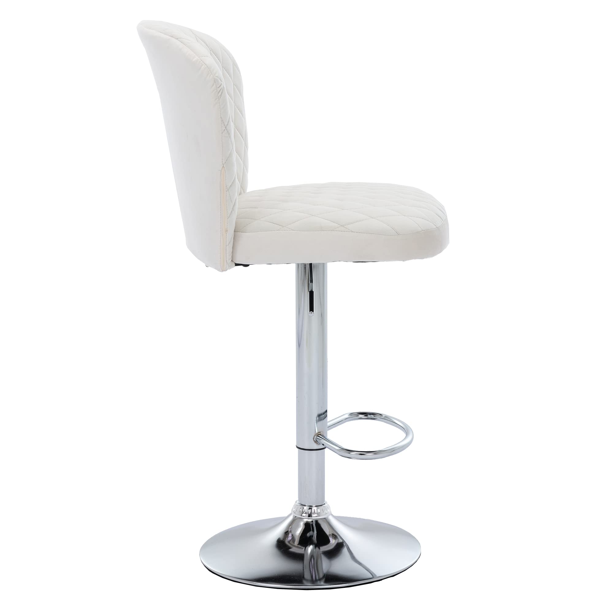 2 Pack Velvet Swivel Bar Stools with Backrest & Footrest - Adjustable Height Modern Kitchen Counter Stools with Silver Metal Base for Bistro, Pub, Dining Room & Home Decor (Beige) - Perfect for Breakfast Nooks, Kitchen Islands & Entertaining Guests