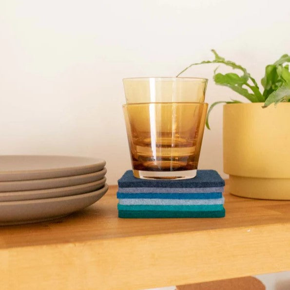 Premium Merino Wool Felt Coasters Set of 6 - Ocean Blue - Natural & Absorbent Drink Coasters for Beer, Wine & Coffee - Perfect for Home Bar, Kitchen & Dining Table Decor
