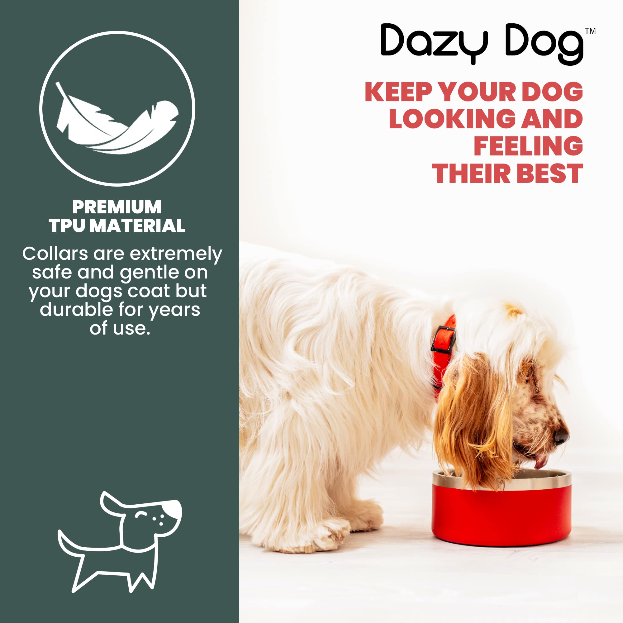 Dazy Dog Waterproof Durable Dog Collar - Odor Resistant & Easy Clean TPU Pet Collar for Small Medium Large Dogs - Stronger Than Biothane Silicone Rubber - Perfect for Swimming Hiking Training (Medium, Red)